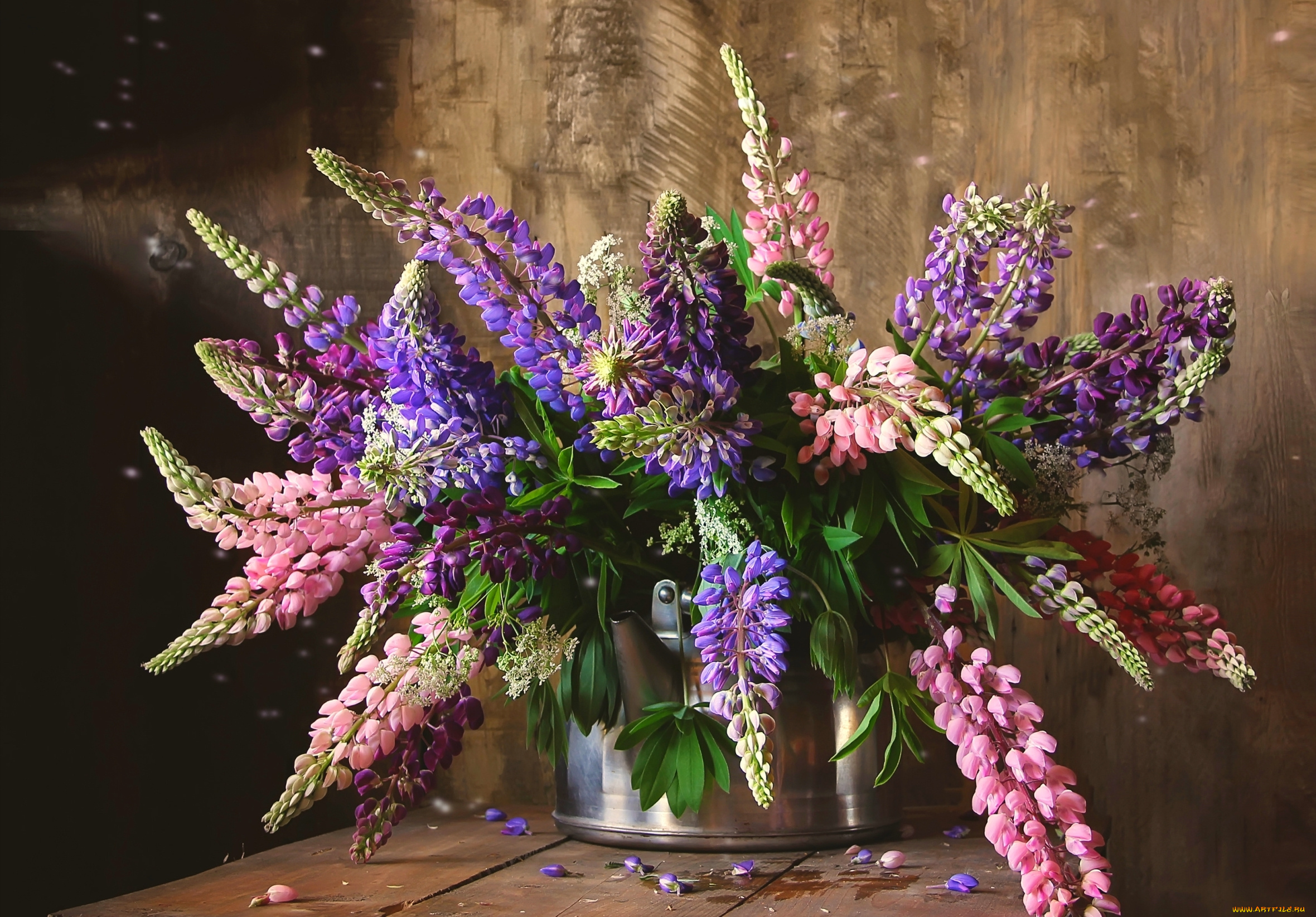 цветы, люпин, букет, лето