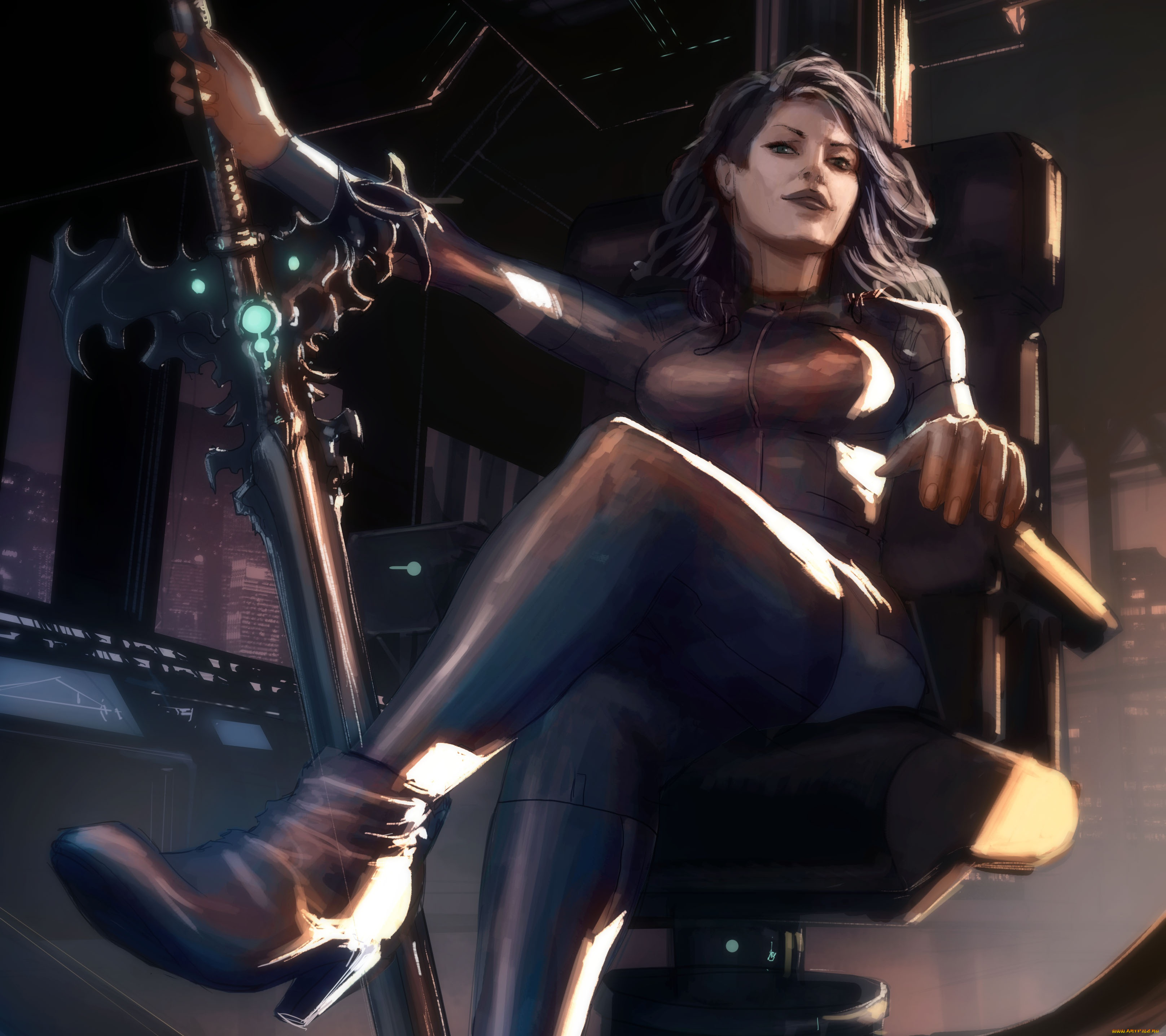 фэнтези, девушки, оружие, сидит, арт, девушка