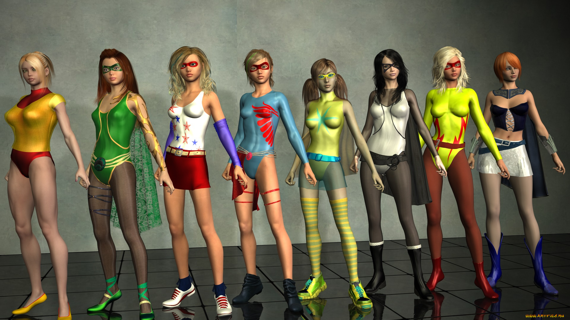 3д, графика, фантазия, , fantasy, девушки, команда, фон, взгляд