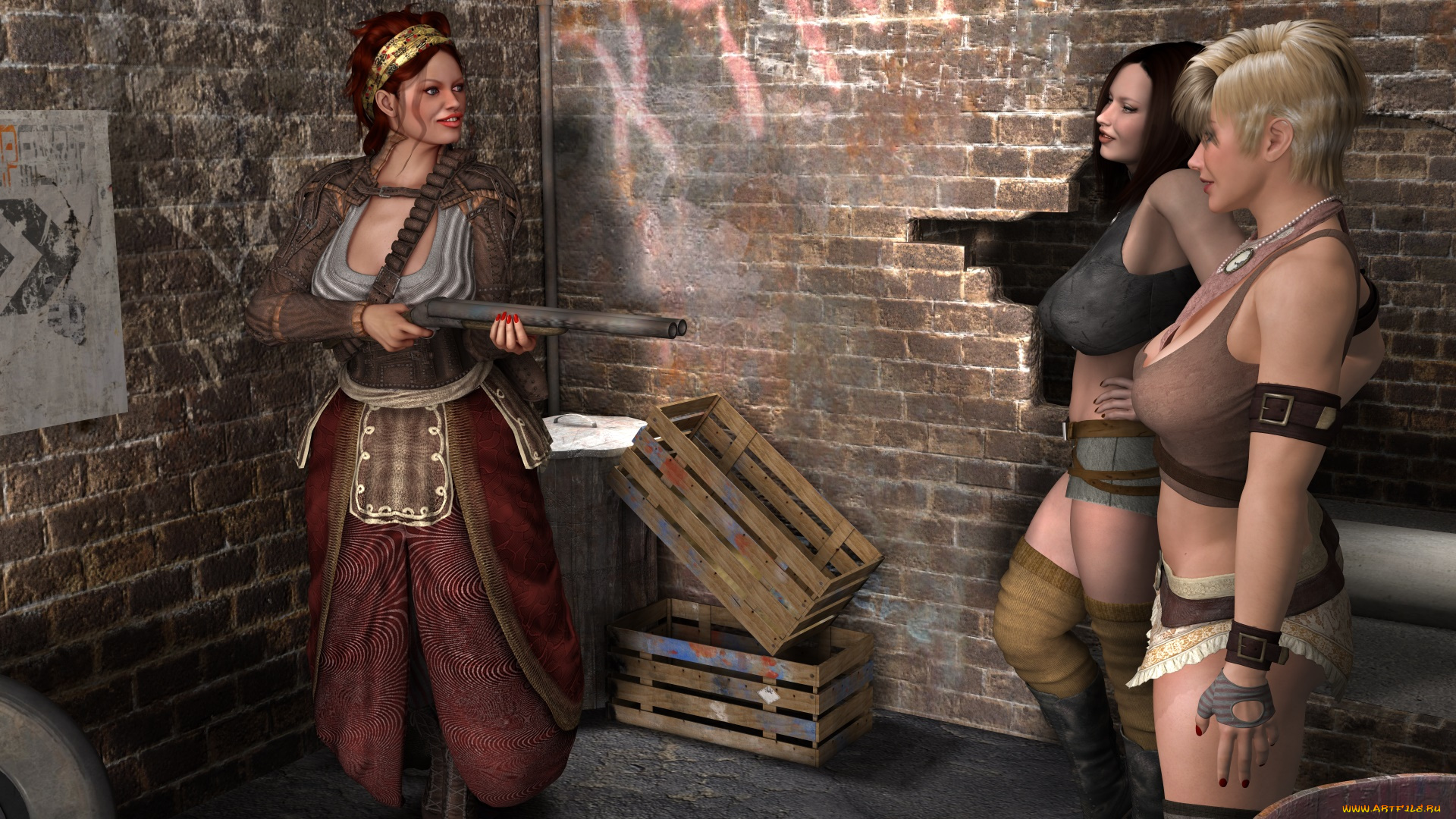 3д, графика, фантазия, , fantasy, взгляд, девушки, оружие, фон