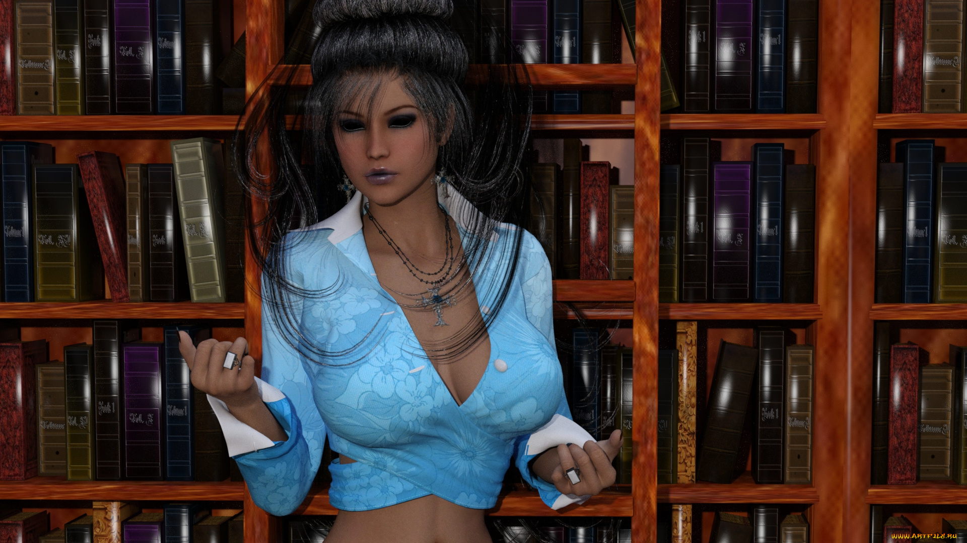 3д, графика, люди, , people, библиотека, фон, взгляд, девушка