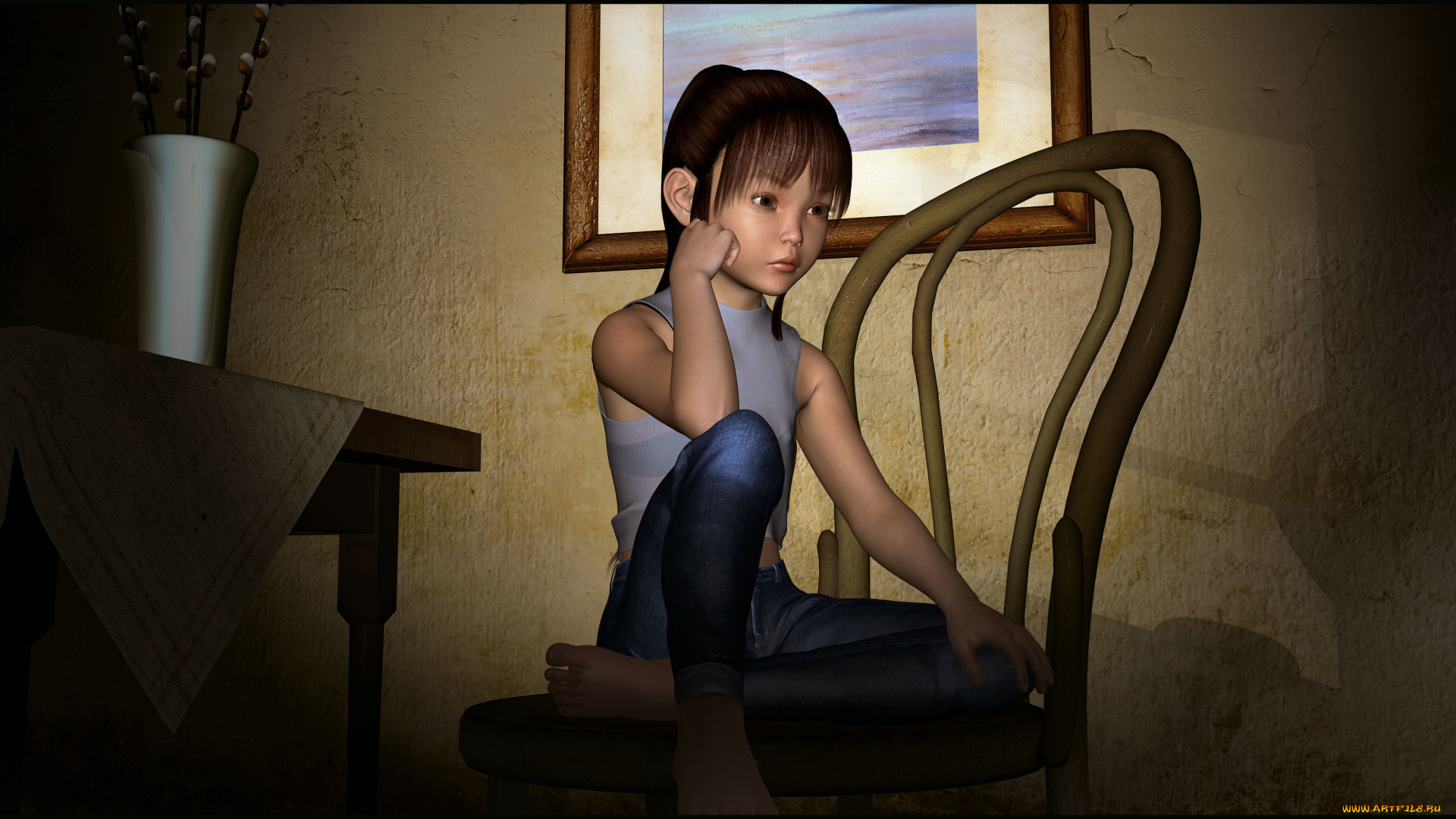 3д, графика, люди, , people, взгляд, фон, девочка