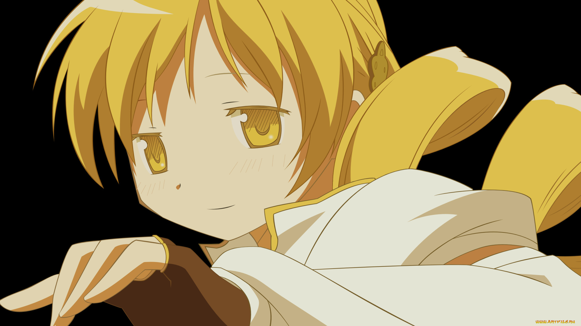 аниме, mahou, shoujo, madoka, magika, tomoe, mami, фон, взгляд, арт, mahou, shoujo, madoka, magica