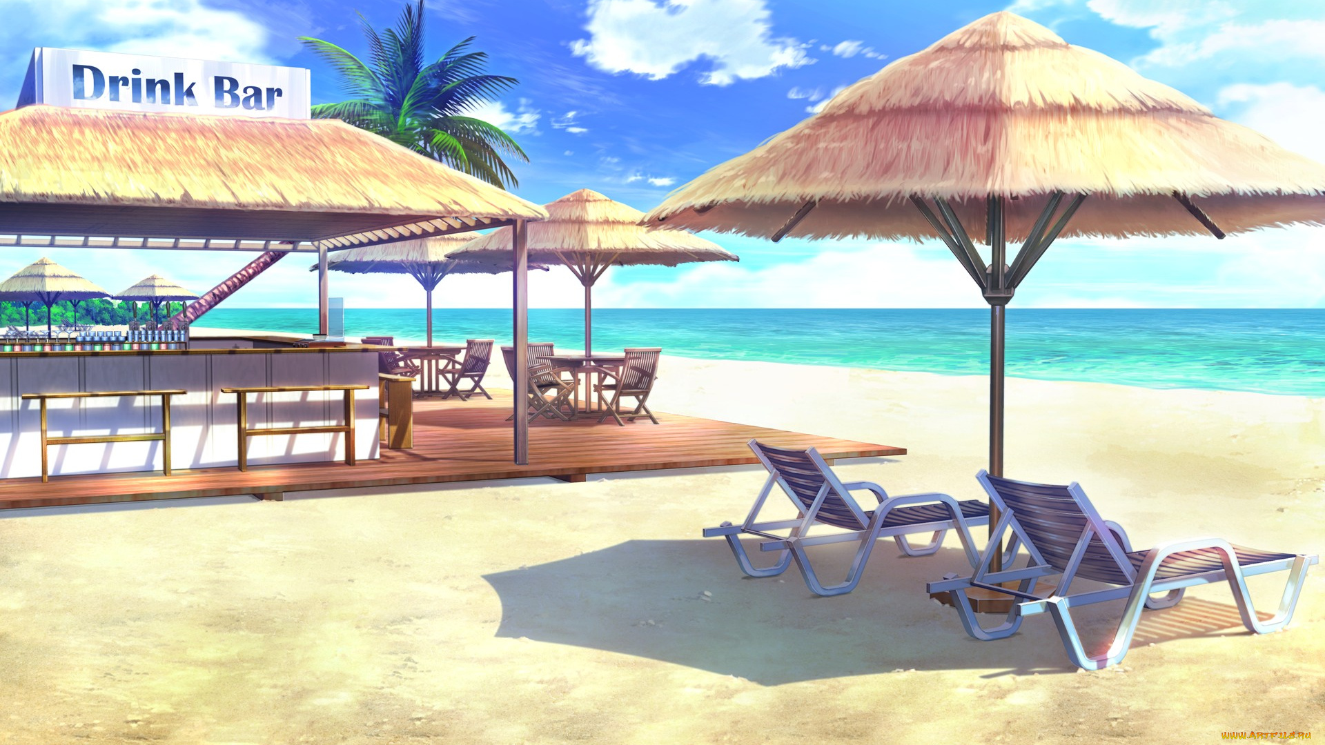 аниме, unknown, , другое, арт, boku, to, koisuru, ponkotsu, akuma, mizuki, shinjin, зонты, лето, пляж