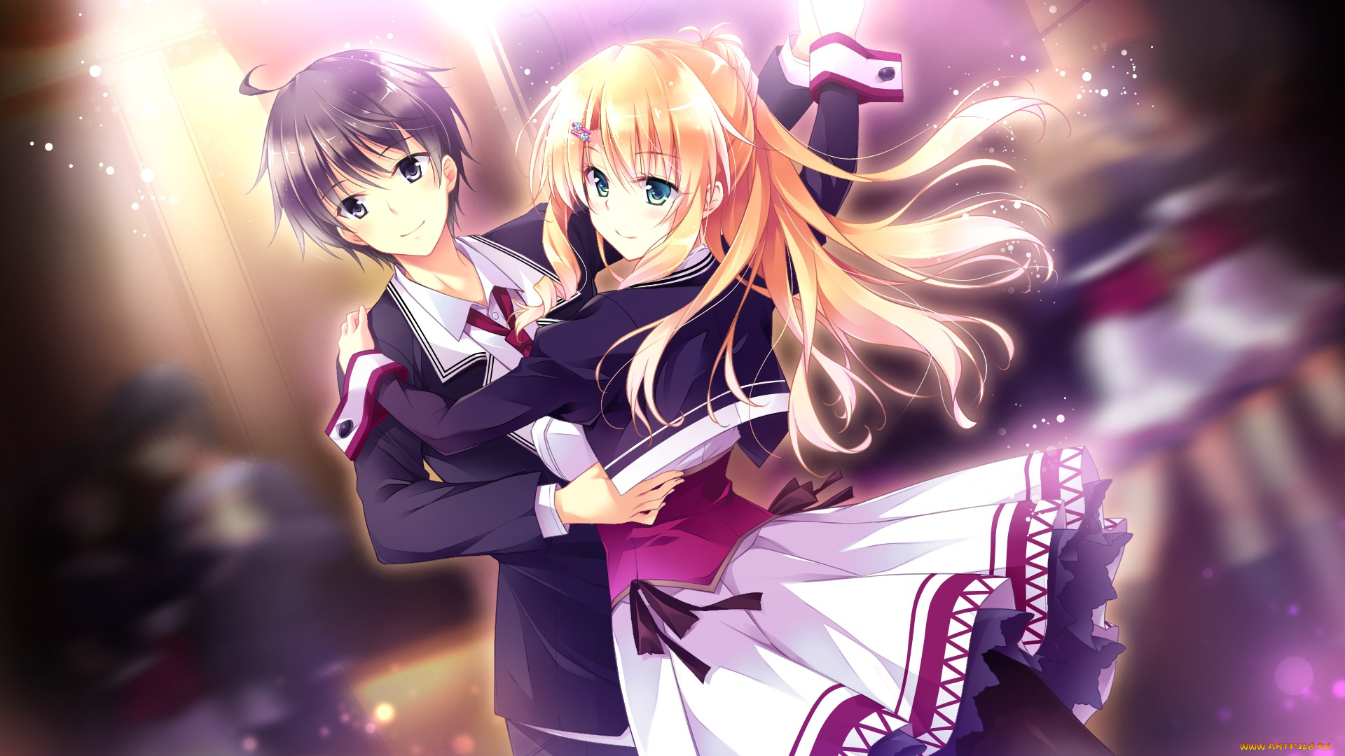 аниме, unknown, , другое, девушка, взгляд, фон, парень, танец