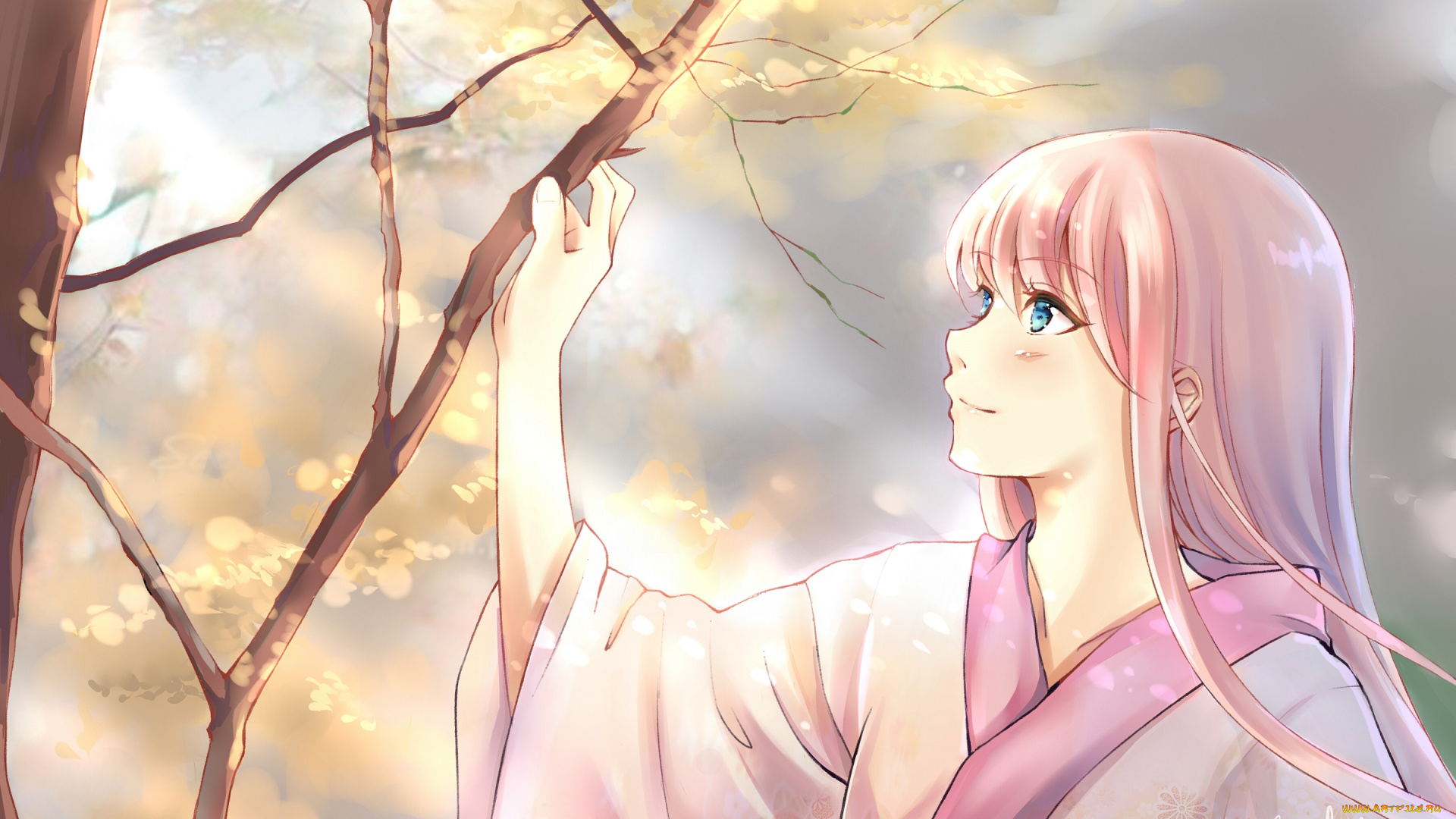 аниме, vocaloid, девушка, арт, megurine, luka, дерево, ветки