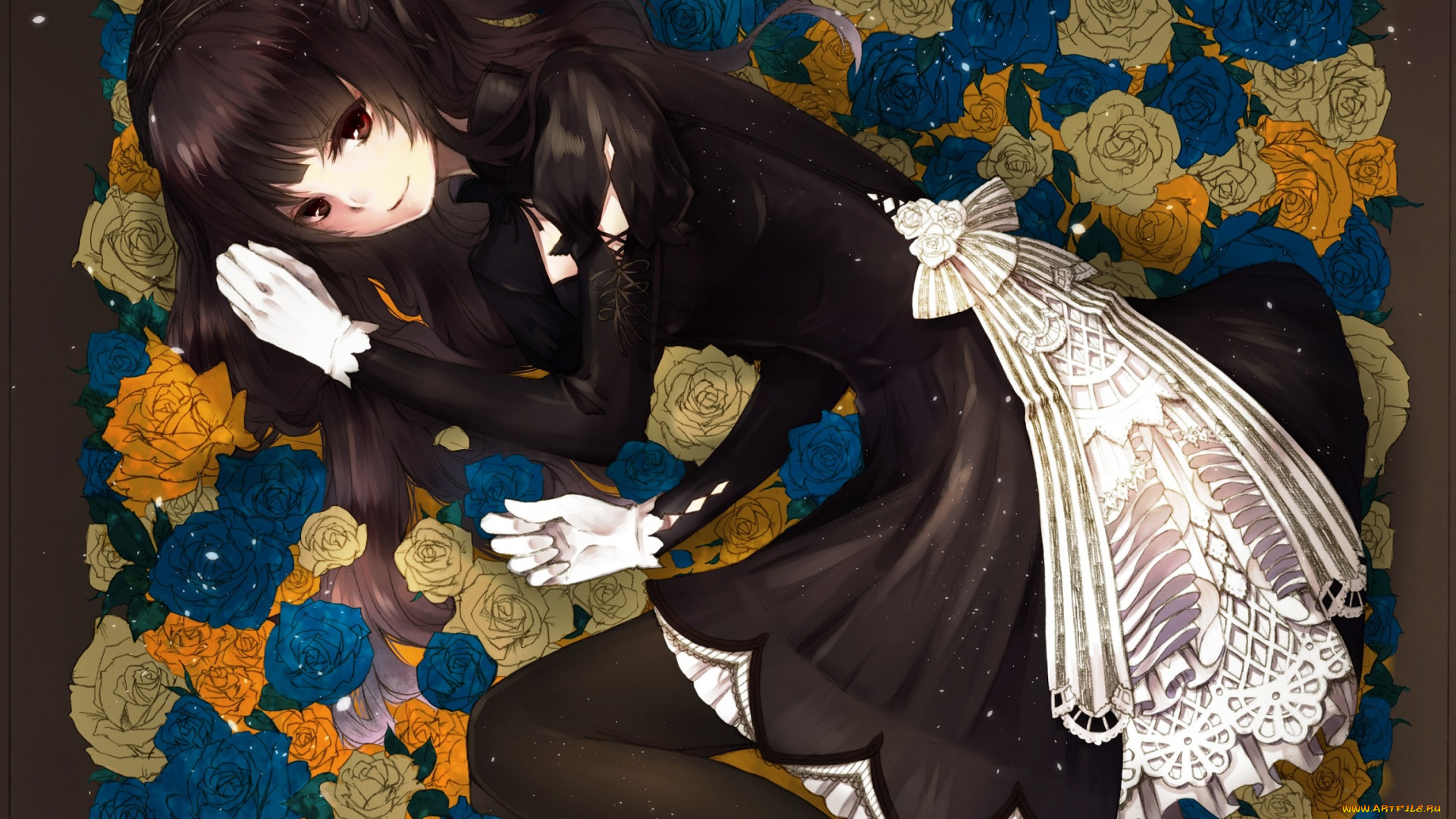 аниме, vocaloid, коробка, улыбка, цветы, девушка, lo, natuiro, арт