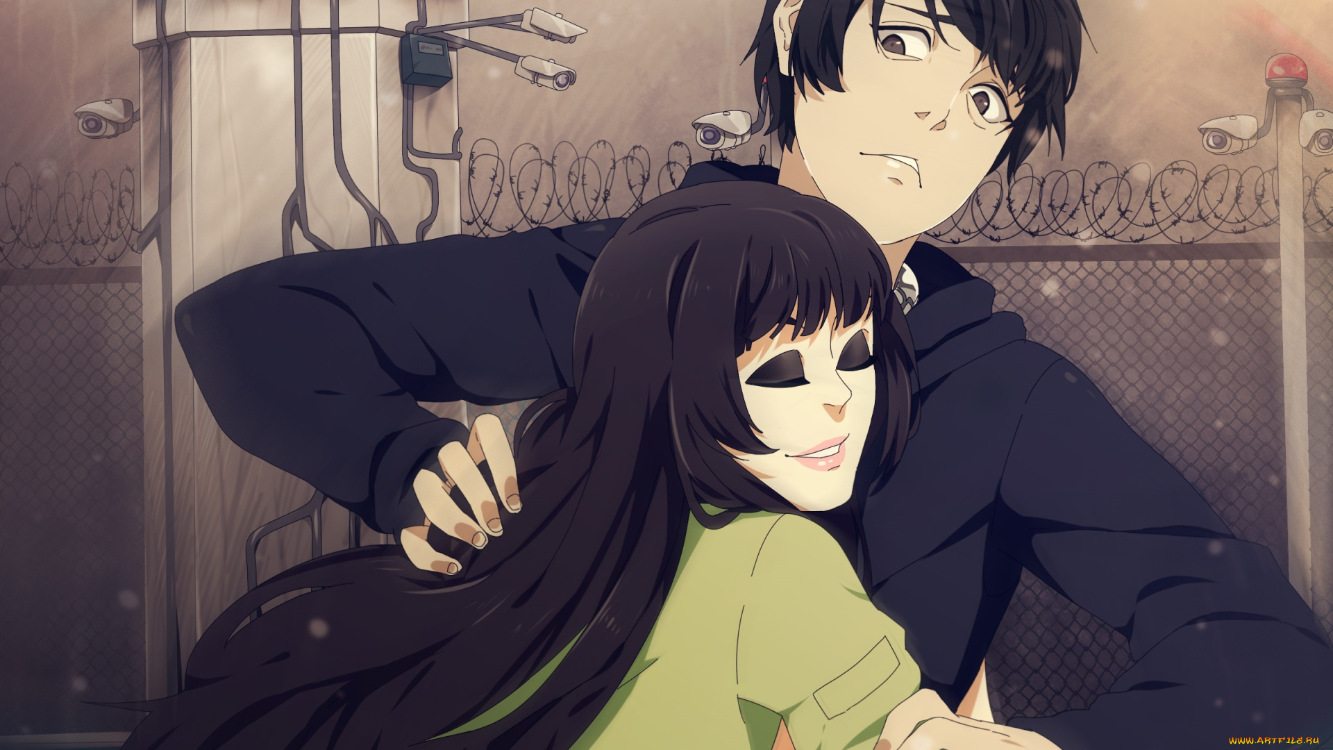 разное, арты, парень, аниме, арт, объятия, девушка