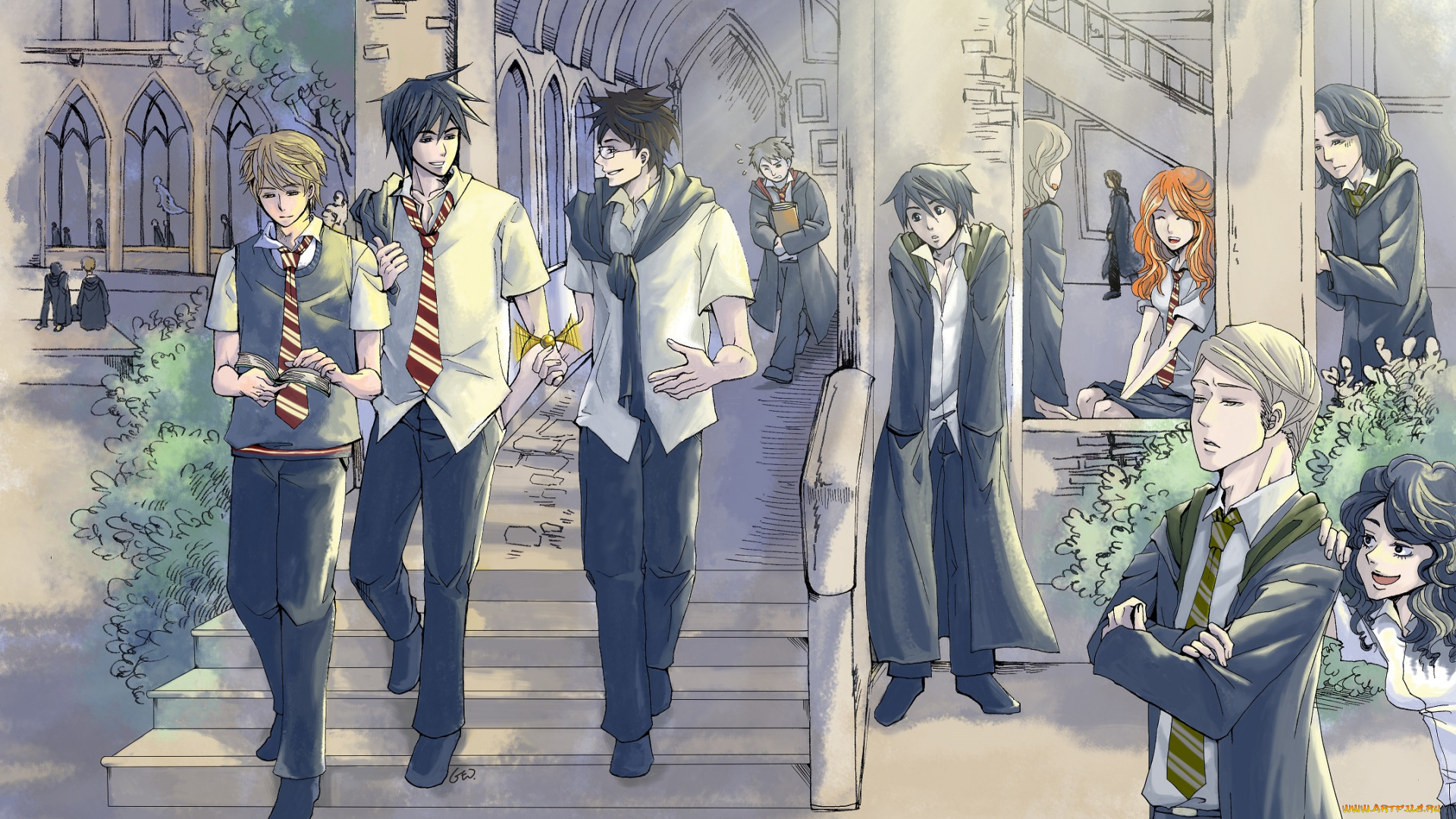 разное, арты, рисунок, арт, поттер, гарри, аниме, джеймс, лили, эванс, сириус, блэк, ремус, люпин