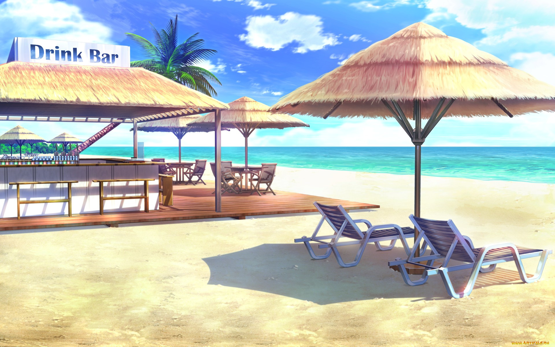 аниме, unknown, , другое, арт, boku, to, koisuru, ponkotsu, akuma, mizuki, shinjin, зонты, лето, пляж