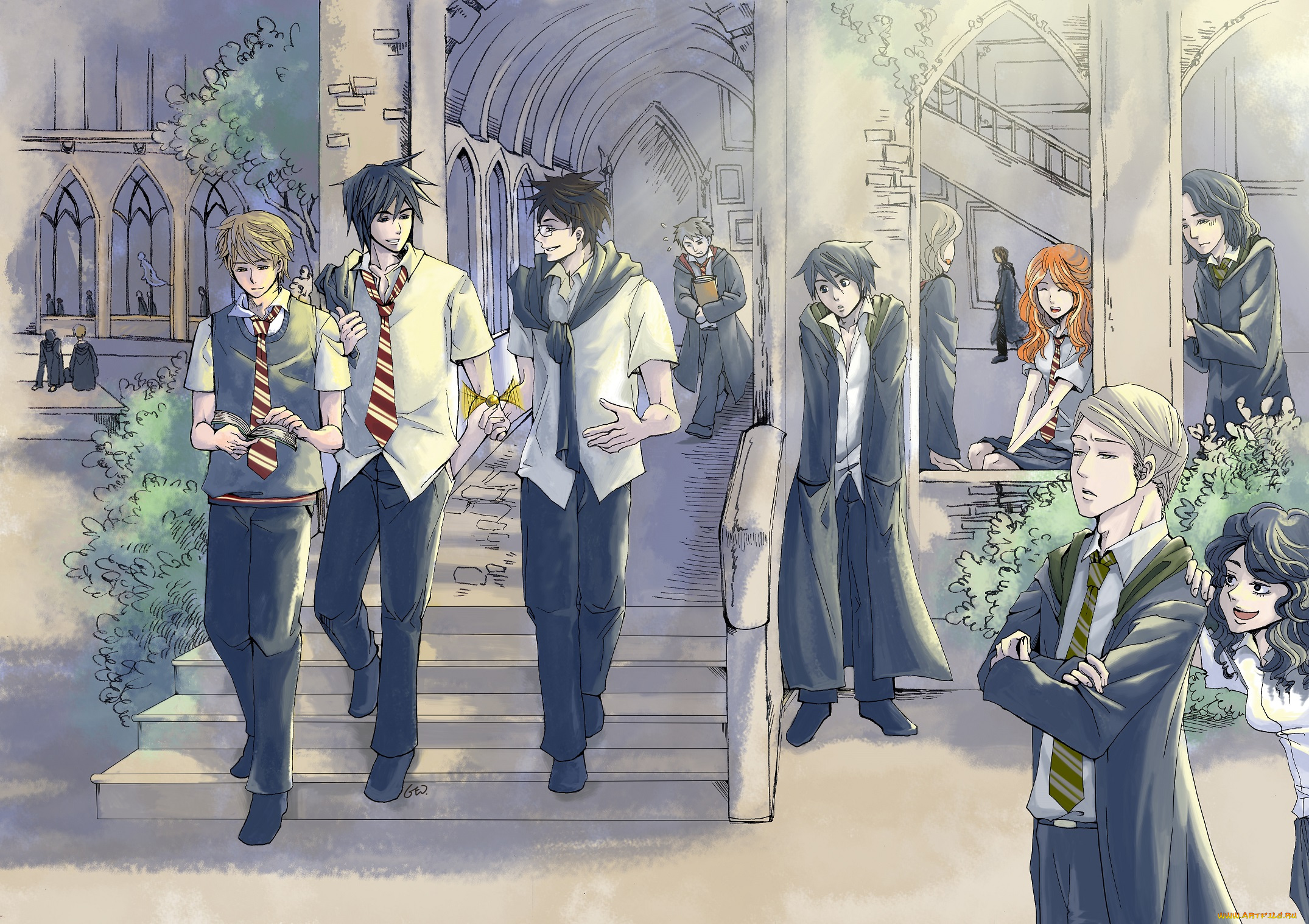 разное, арты, рисунок, арт, поттер, гарри, аниме, джеймс, лили, эванс, сириус, блэк, ремус, люпин