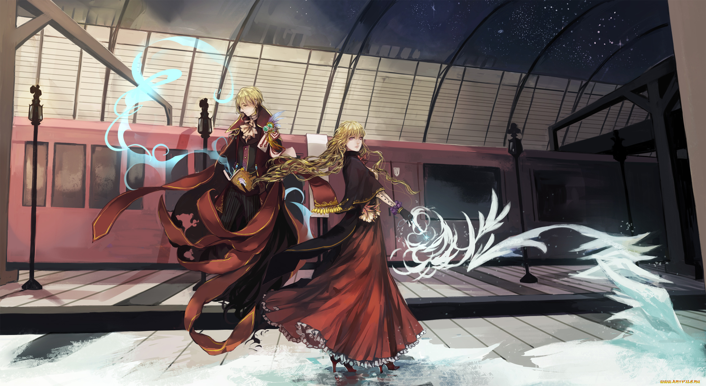 аниме, pixiv, fantasia, магия, поезд, арт, парень, lily, fairy, станция, девушка, pixiv, fantasia