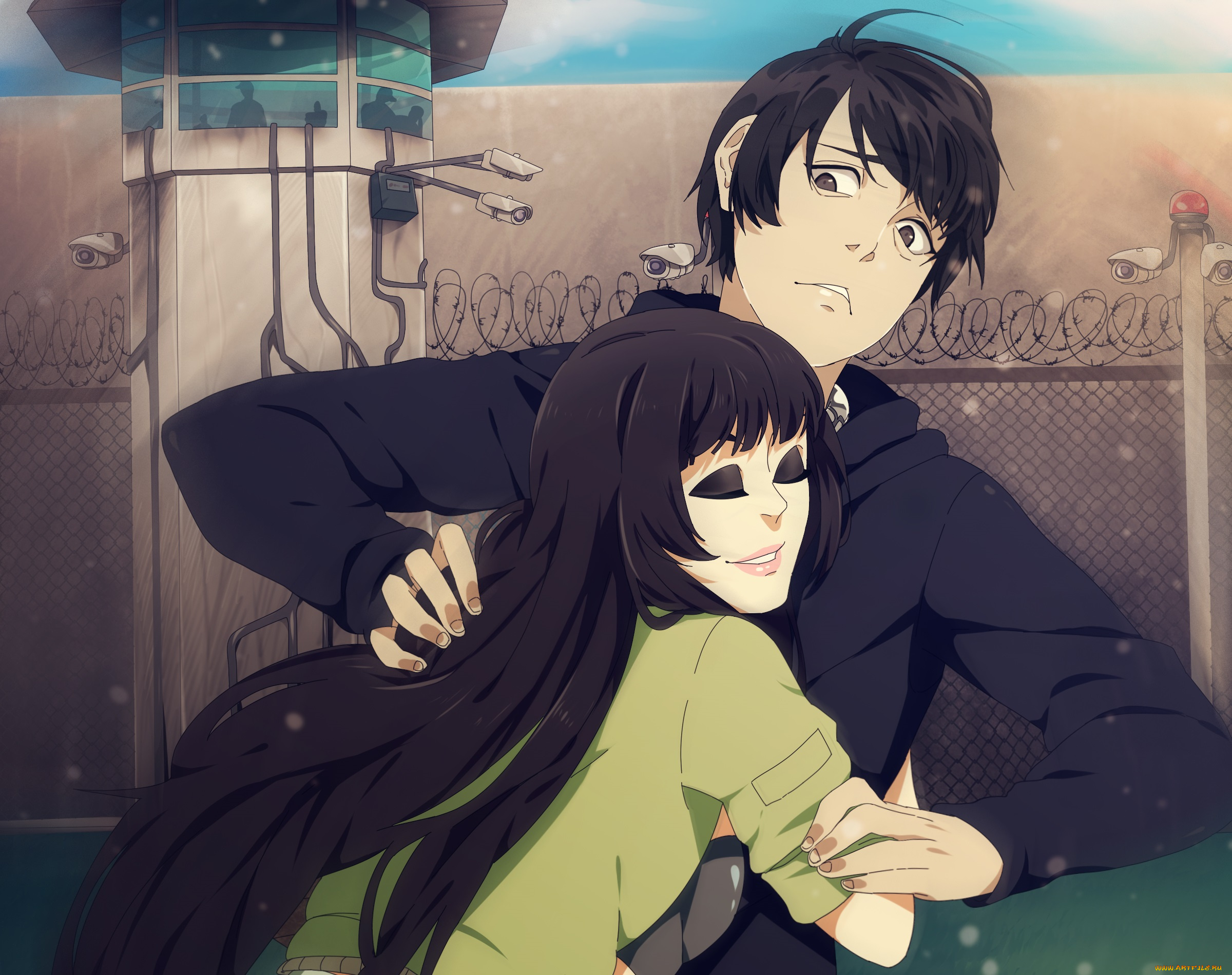 разное, арты, парень, аниме, арт, объятия, девушка