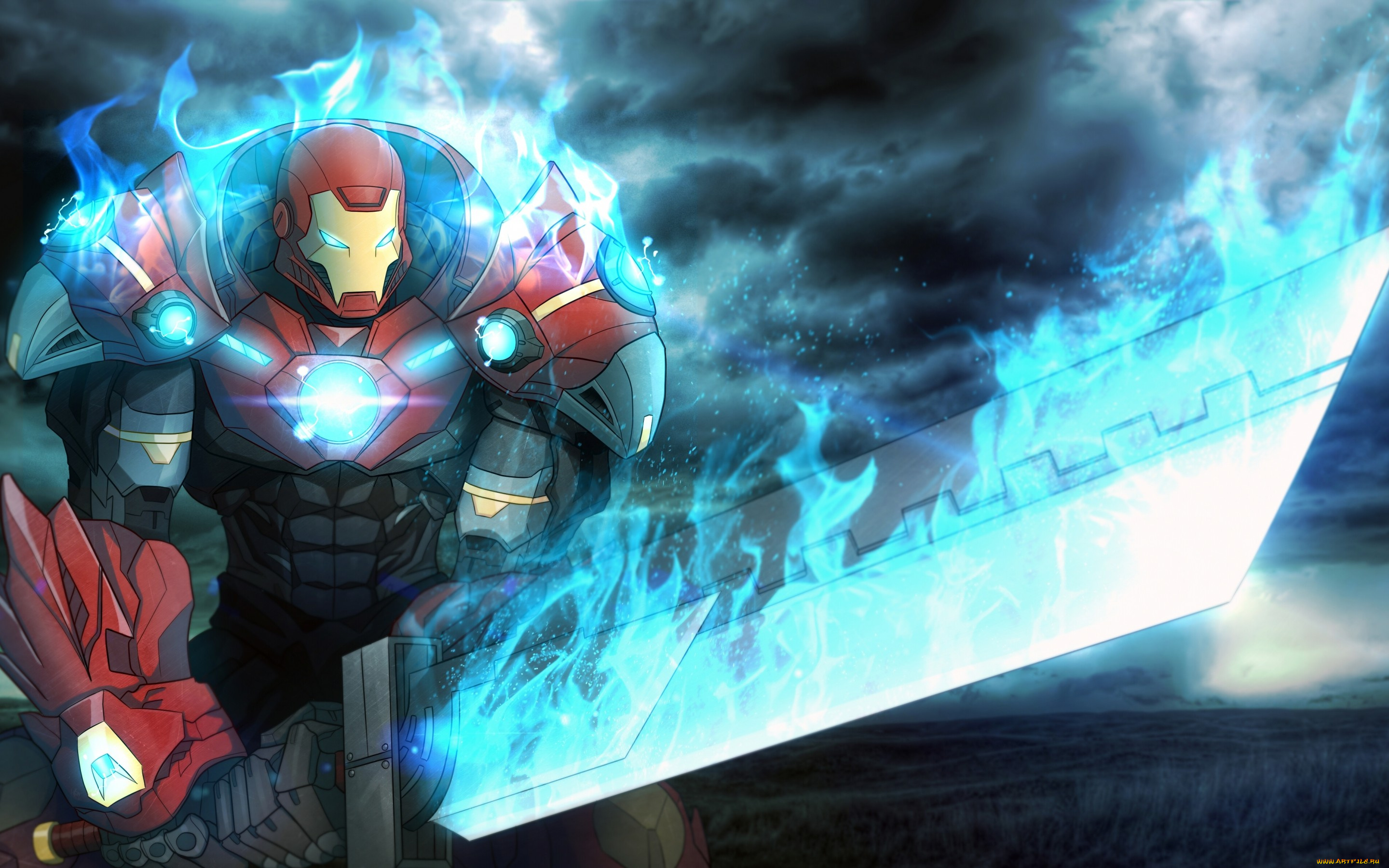 рисованное, комиксы, iron, man, tony, stark, fan, art, броня, меч, костюм