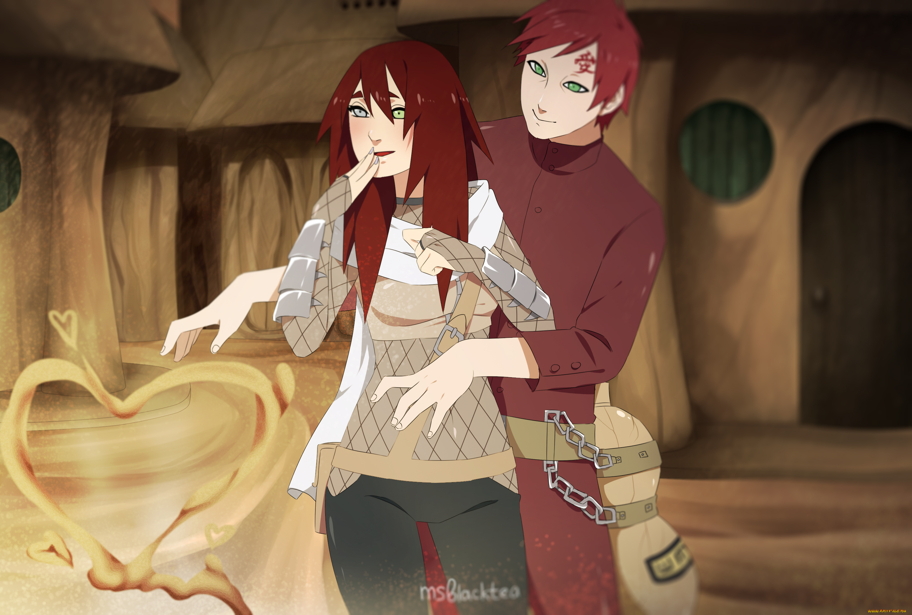 разное, арты, парень, арт, аниме, гаара, наруто, девушка, романтика, песок