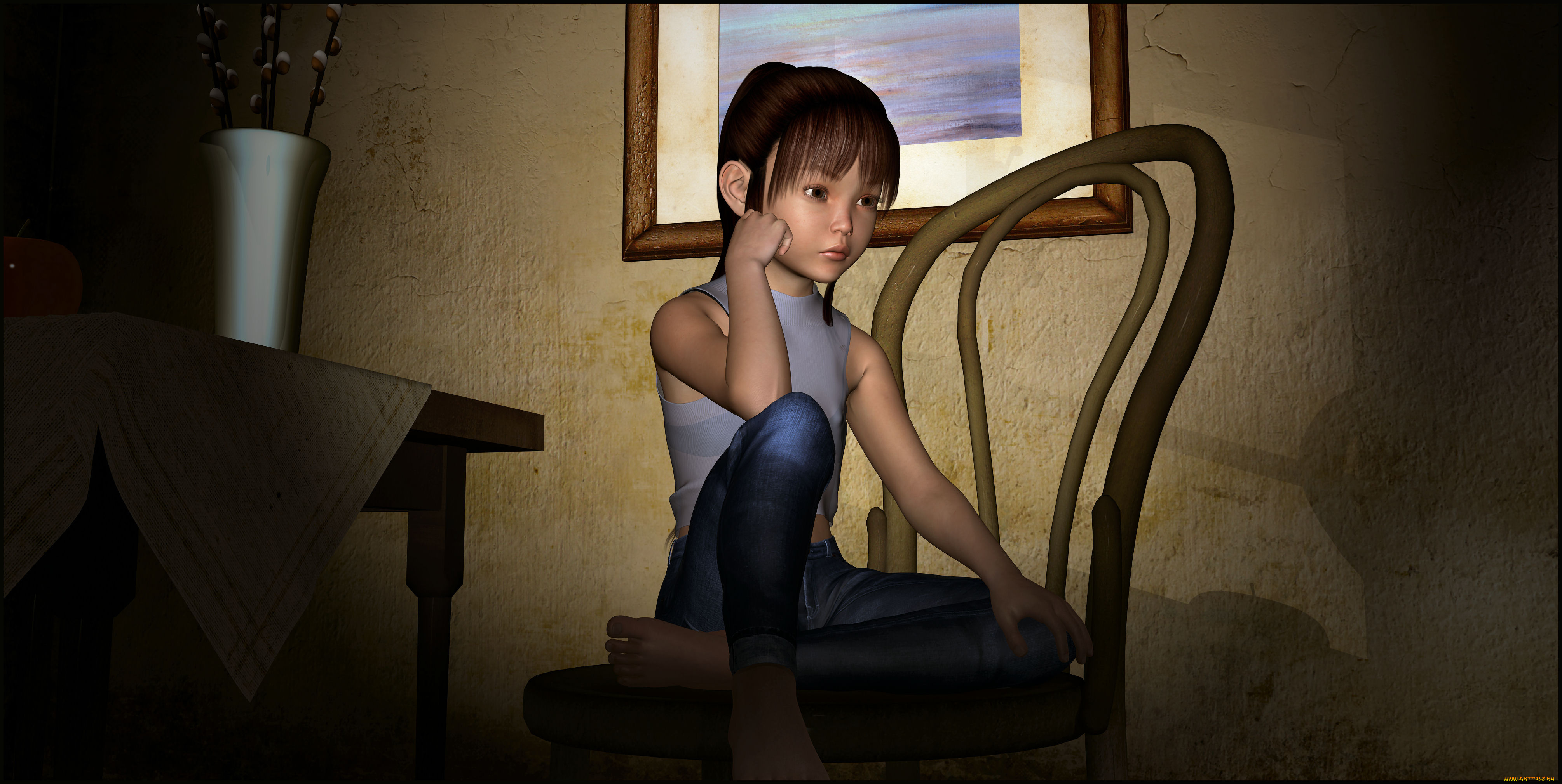 3д, графика, люди, , people, взгляд, фон, девочка