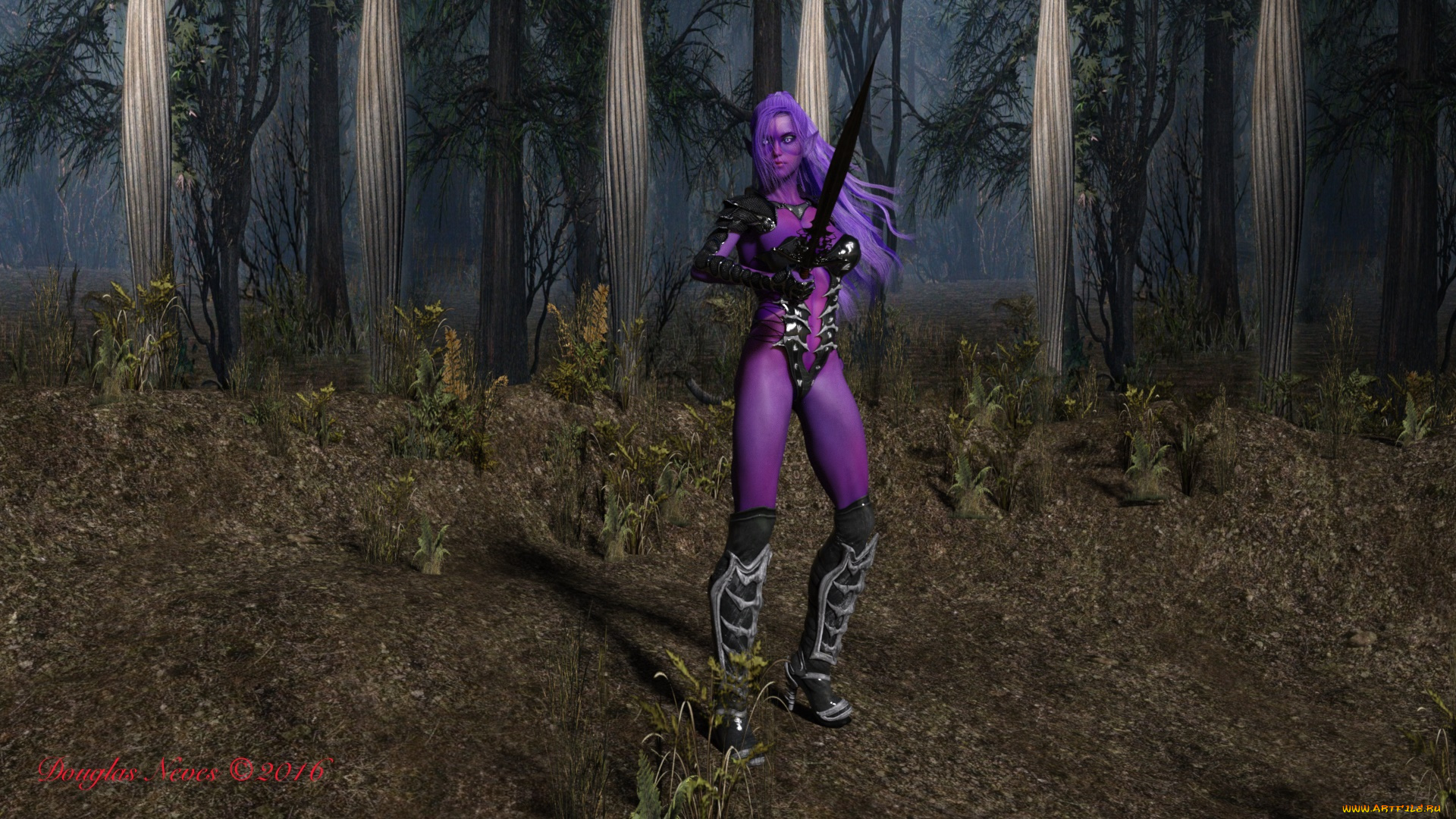 3д, графика, эльфы, , elves, фон, взгляд, эльфийка