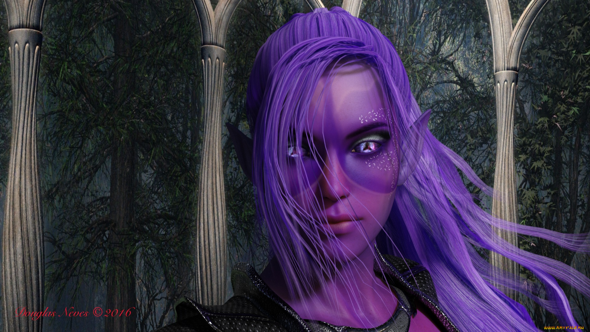 3д, графика, эльфы, , elves, взгляд, эльфийка, фон