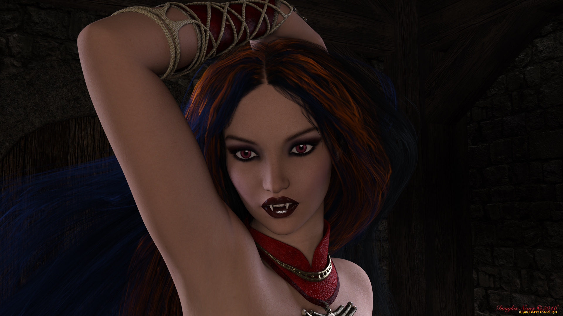 3д, графика, существа, , creatures, вампир, фон, взгляд, девушка