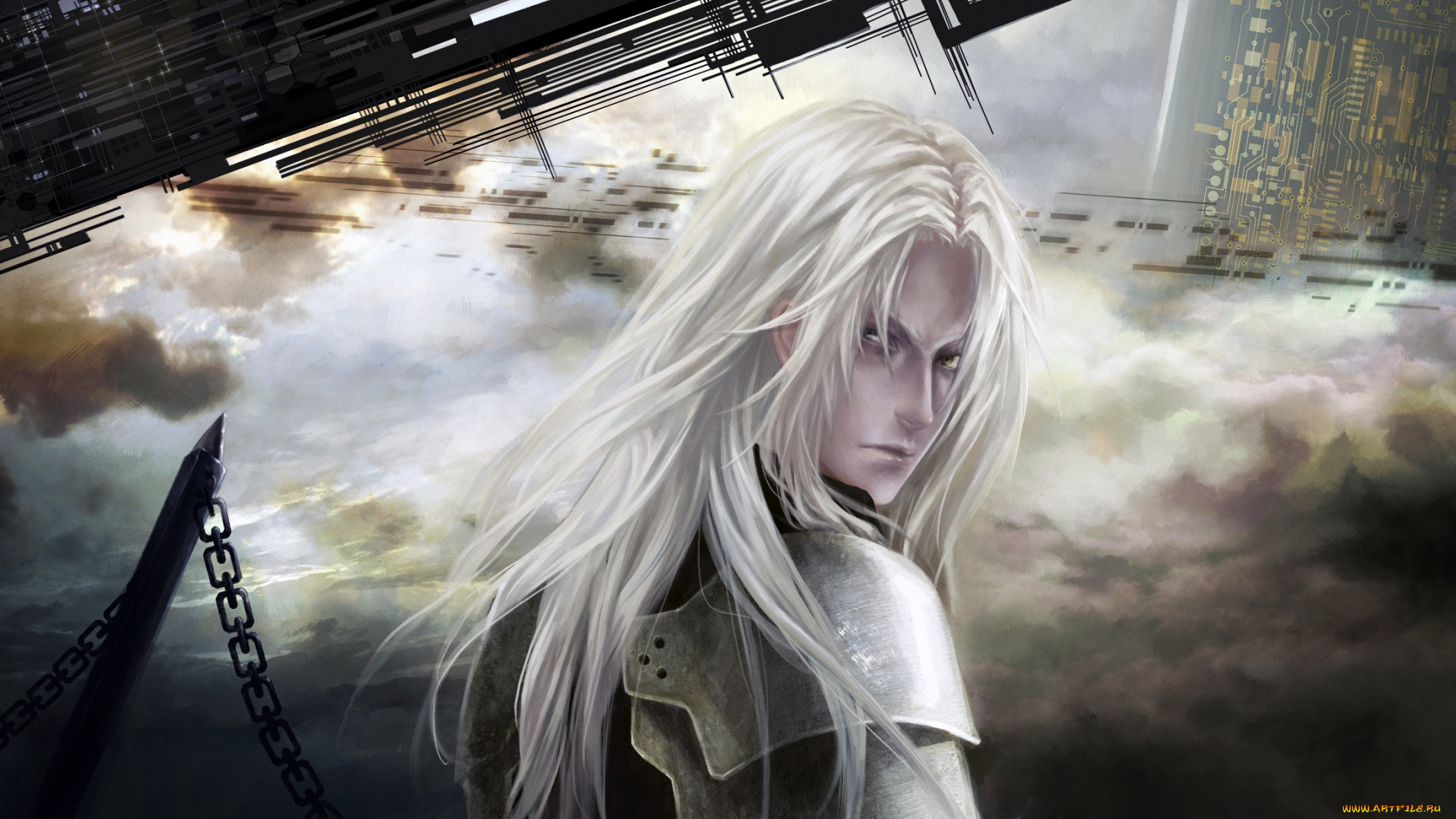 аниме, final, fantasy, взгляд, воин, sephiroth