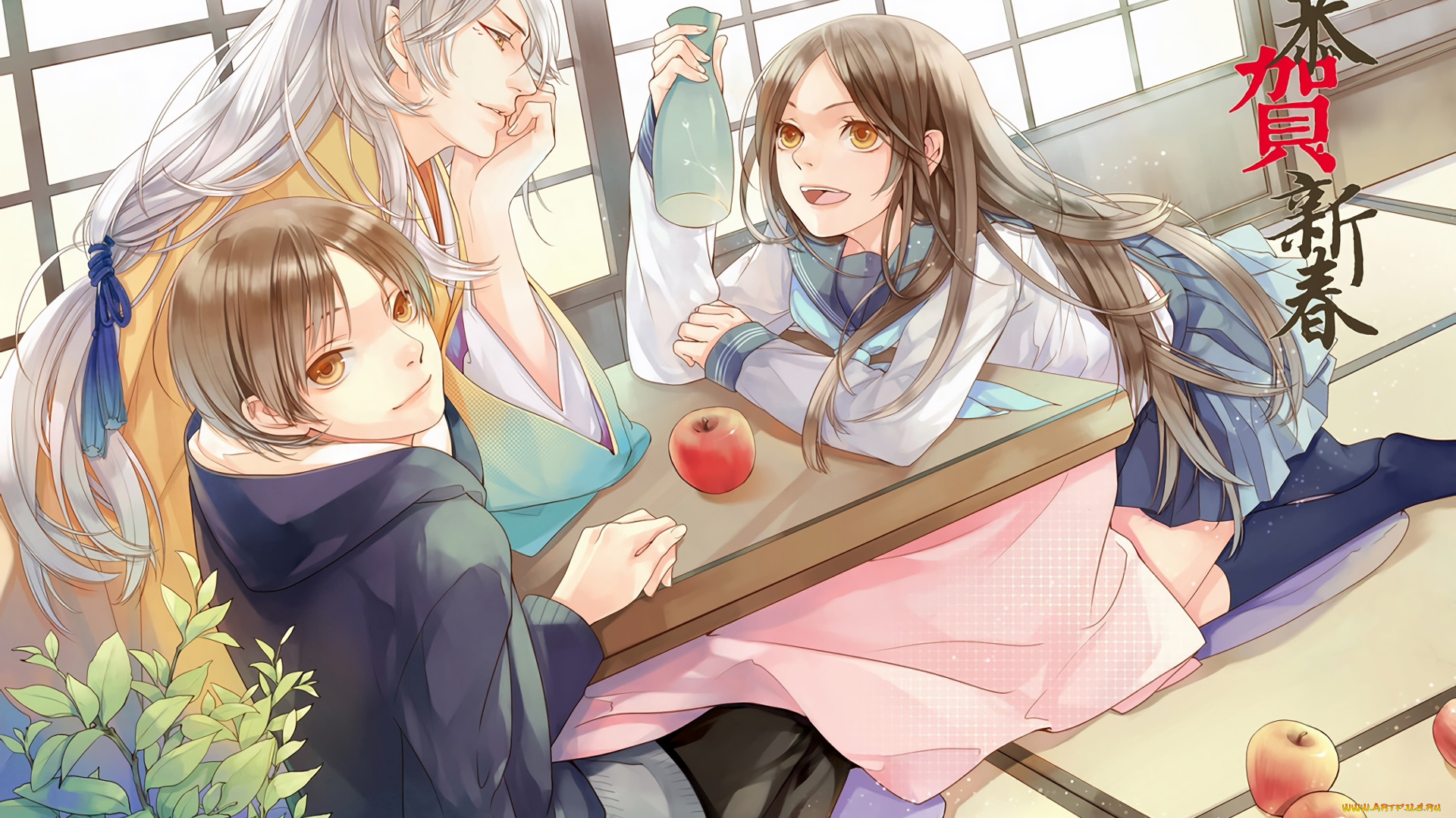 аниме, natsume, yuujinchou, девушки, взгляд, фон