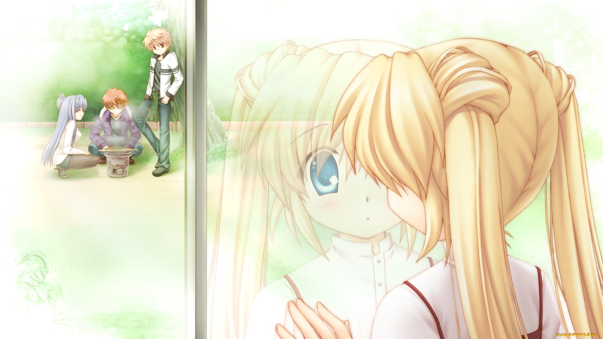 аниме, rewrite, девушка, взгляд, фон