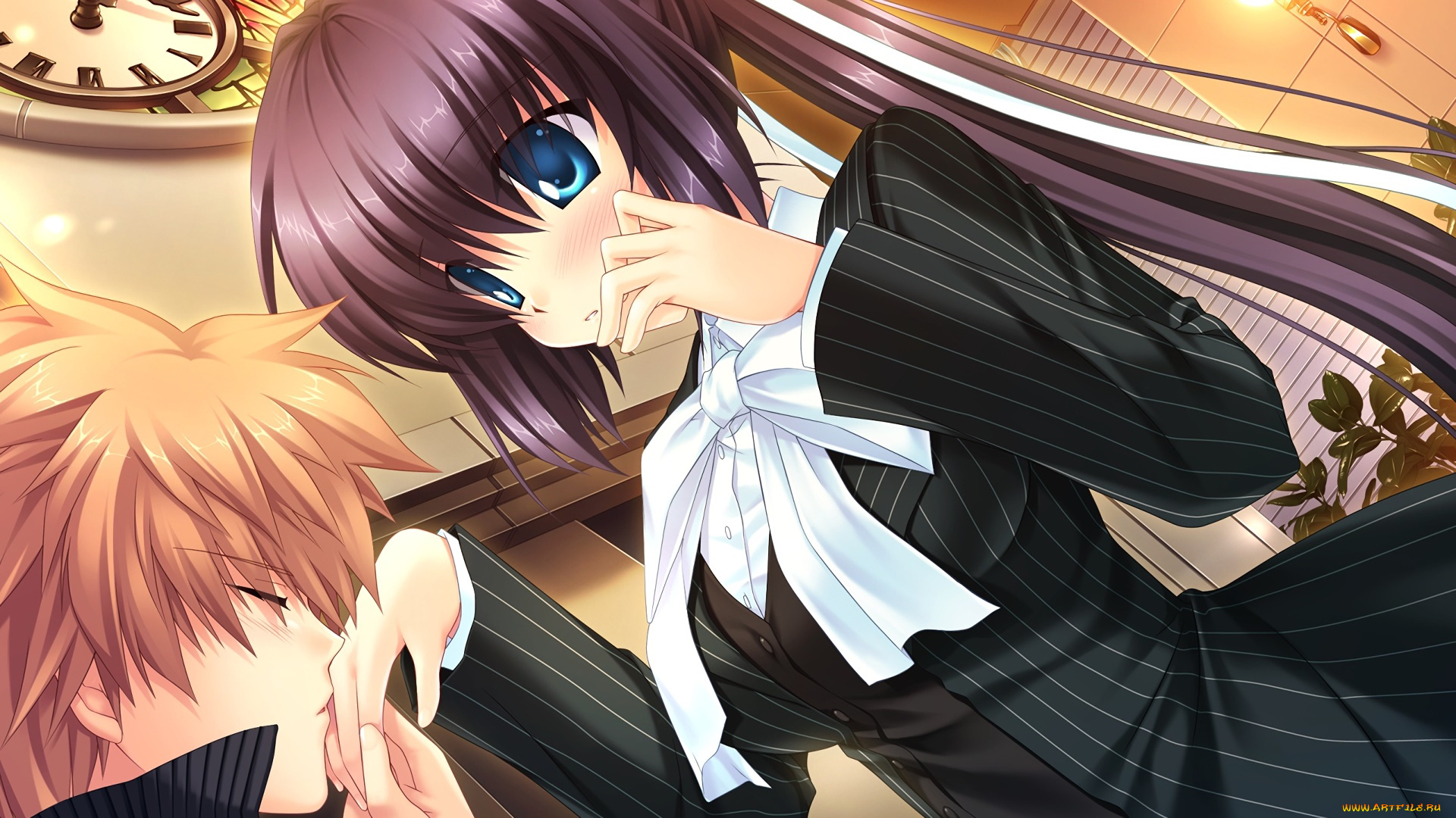 аниме, rewrite, девушка, взгляд, фон