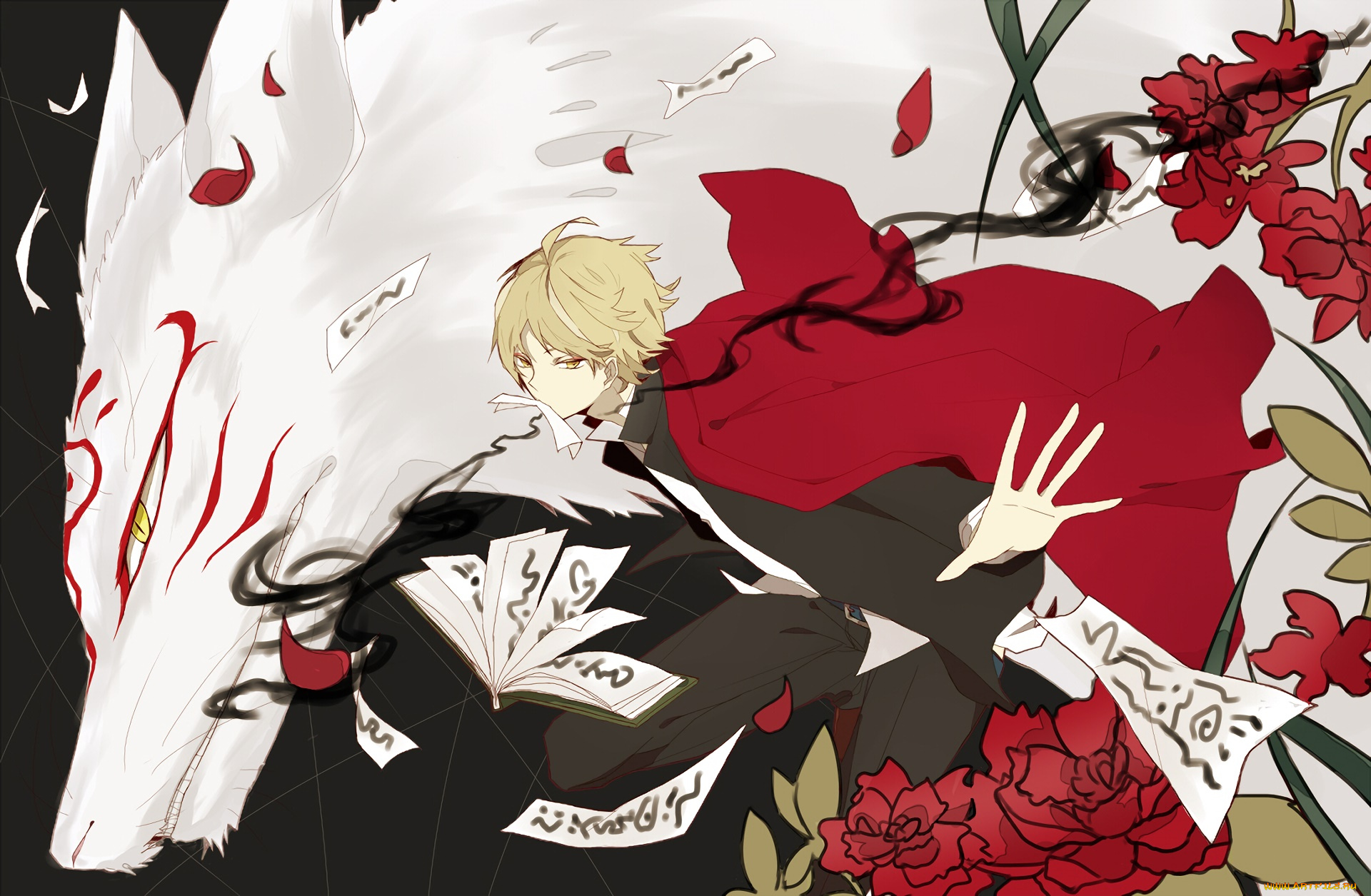 аниме, natsume, yuujinchou, парень, взгляд, фон