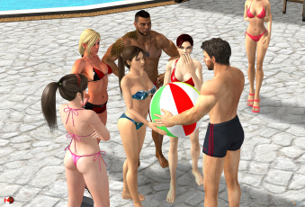 обоя 3д графика, люди , people, девушки, взгляд, фон, парень