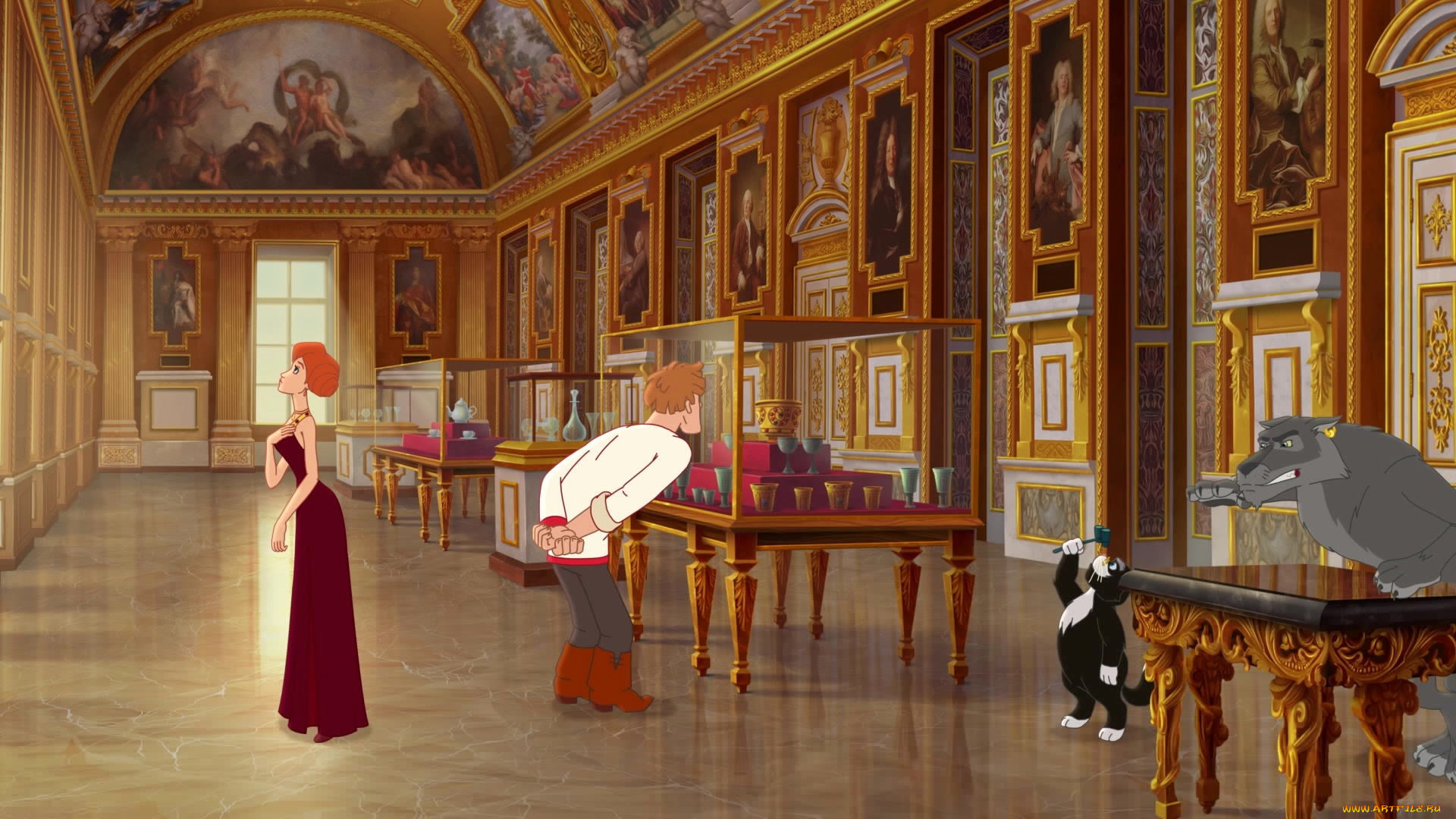 мультфильмы, иван, царевич, и, серый, волк, 3, девушка, парень, кот, волк, музей, картина