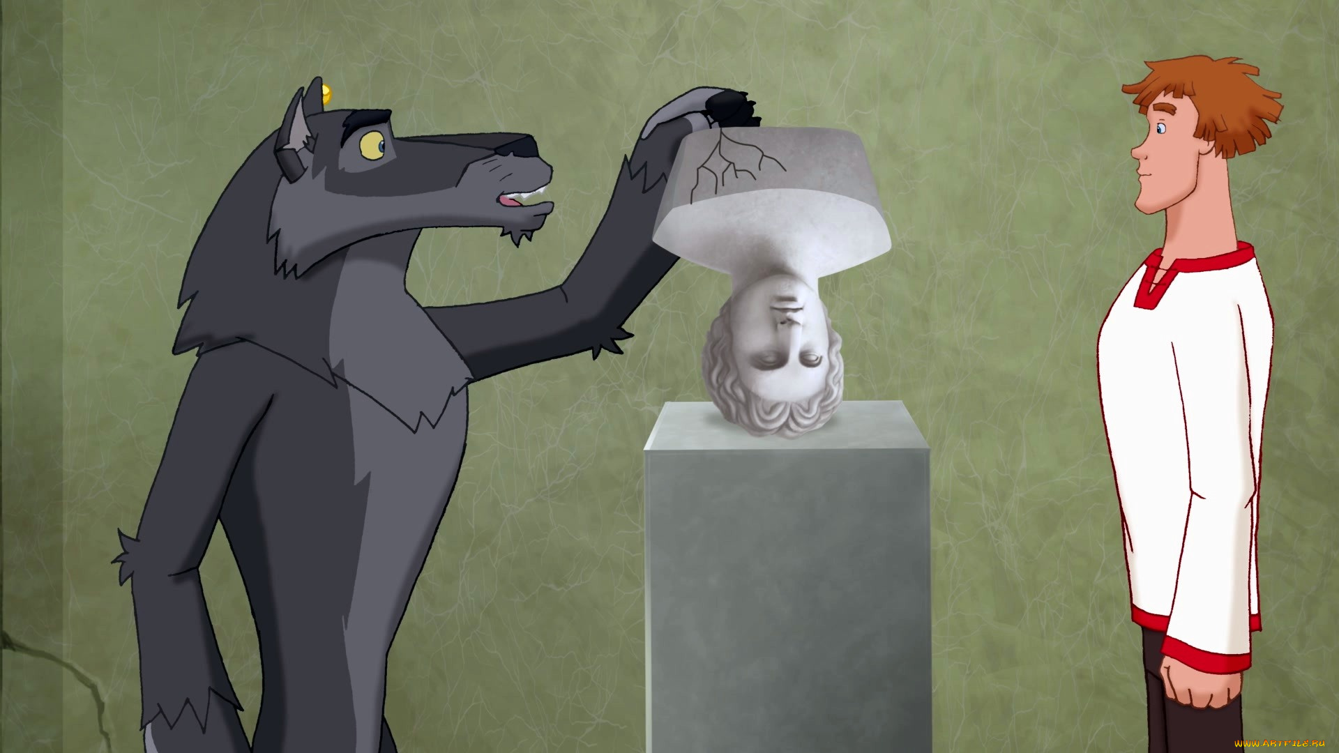 мультфильмы, иван, царевич, и, серый, волк, 3, парень, волк, статуя