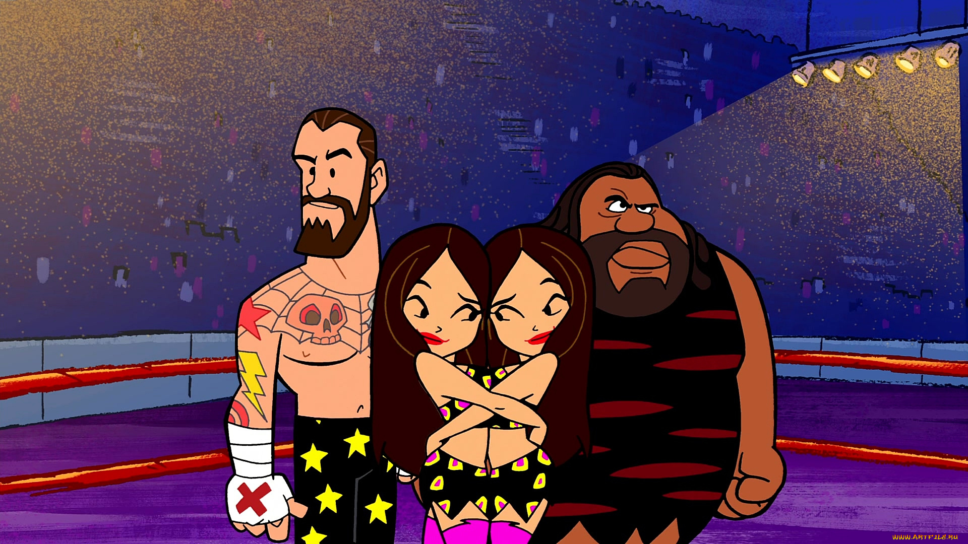 мультфильмы, the, flintstones, объятие, ринг, тату, женщина, мужчина