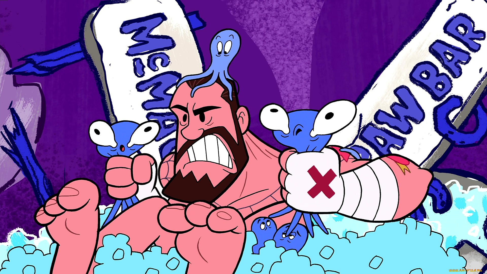 мультфильмы, the, flintstones, осьминог, бинт, мужчина, эмоции