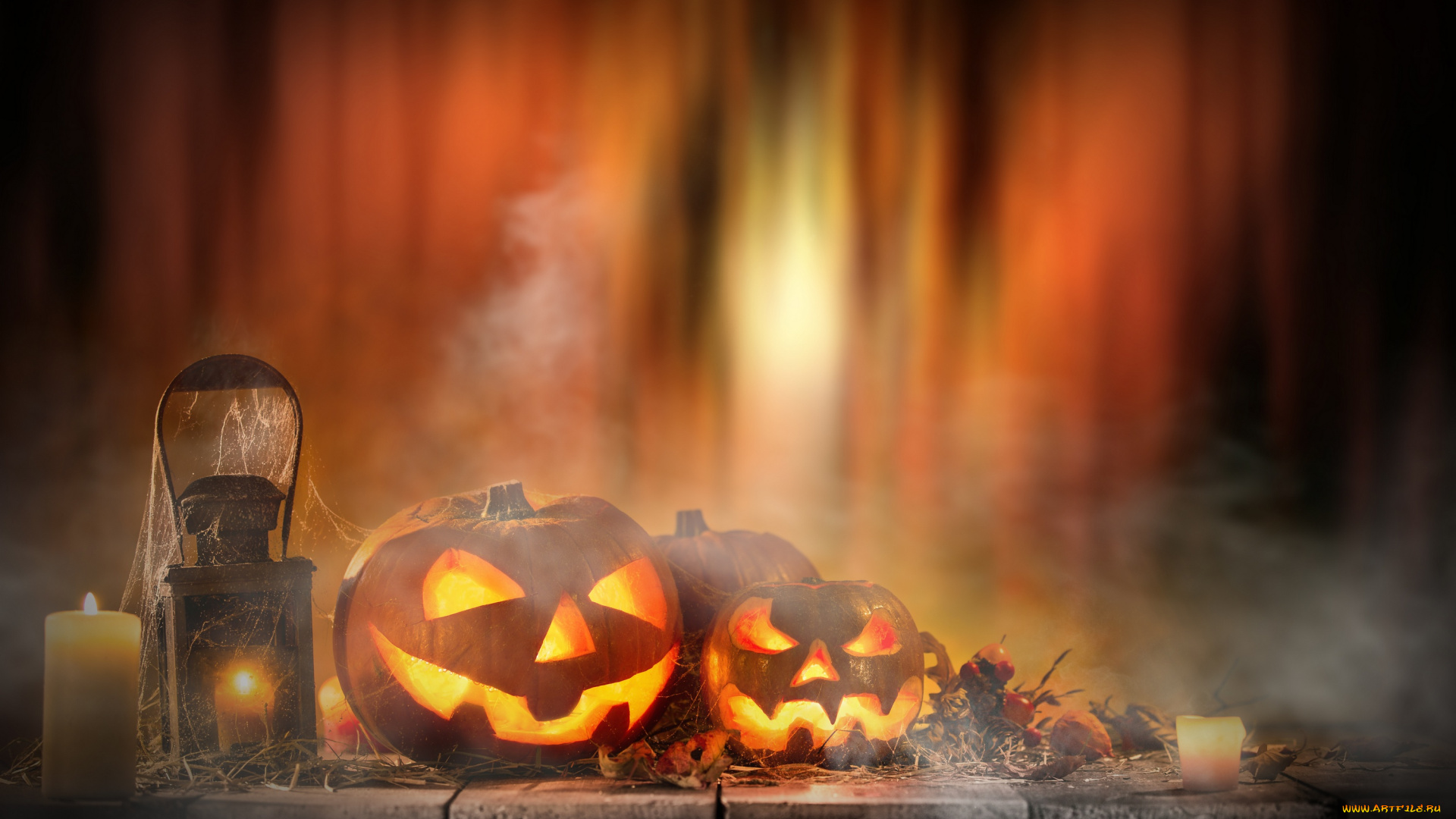 праздничные, хэллоуин, тыквы, праздник, свечи, хэлуин