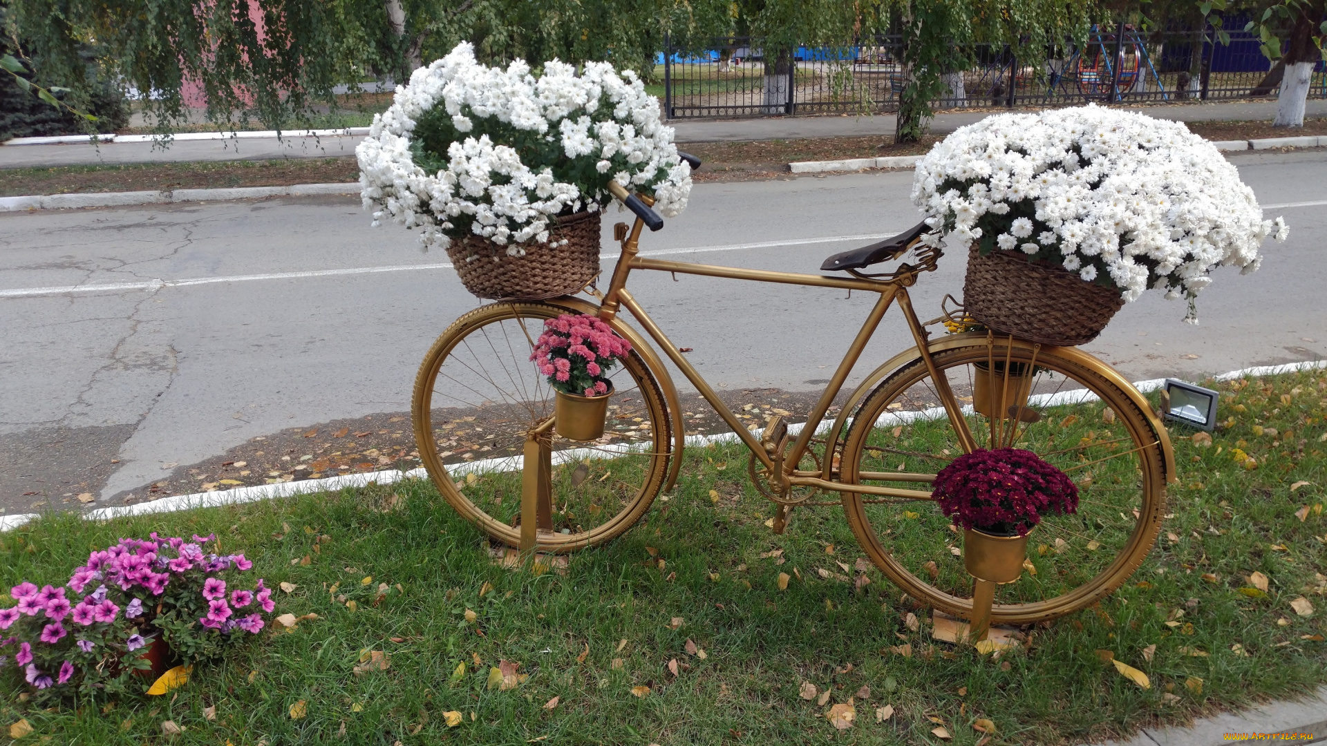 разное, садовые, и, парковые, скульптуры, осень, октябрь, 2017, хризантемы