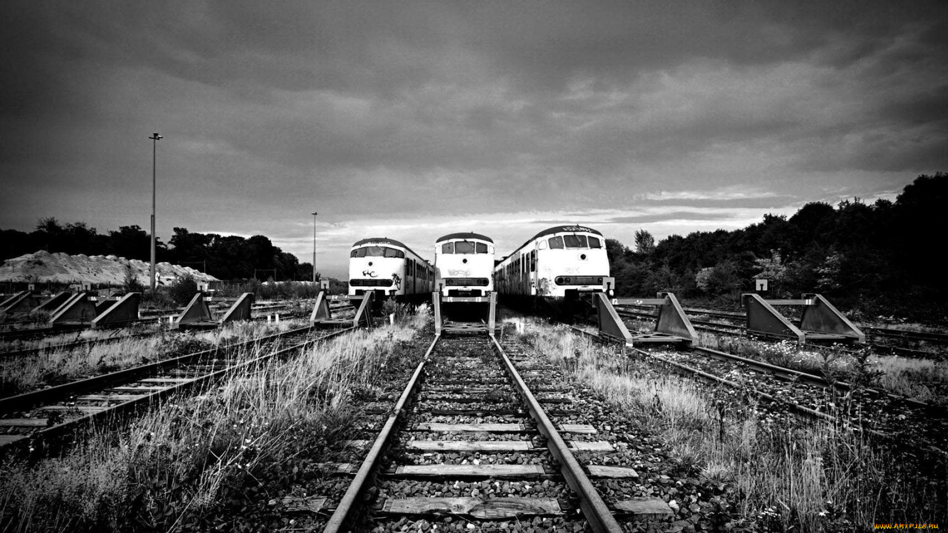 техника, поезда, рельсы, пути, железная, дорога, шпалы, тупик