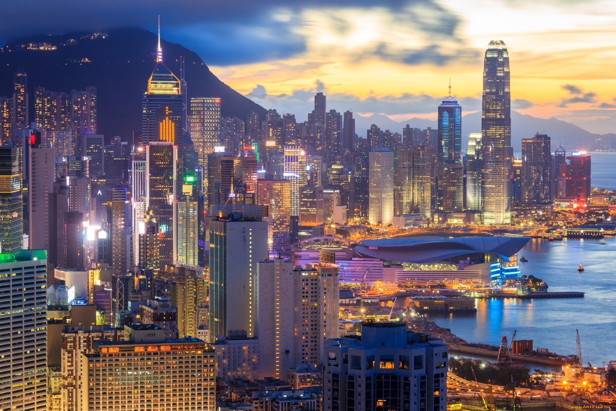 города, гонконг, , китай, огни, гонг, конг, дома, вечер