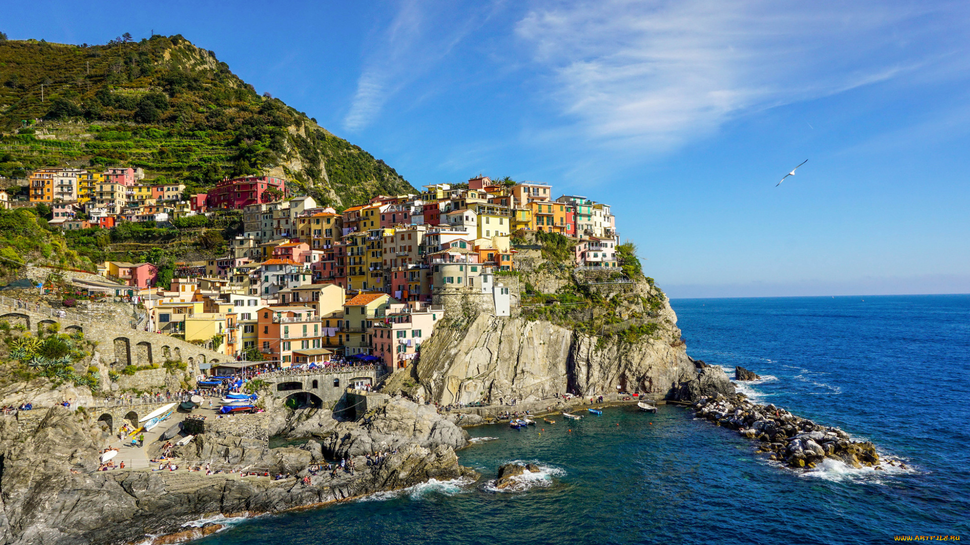 города, амальфийское, и, лигурийское, побережье, , италия, простор