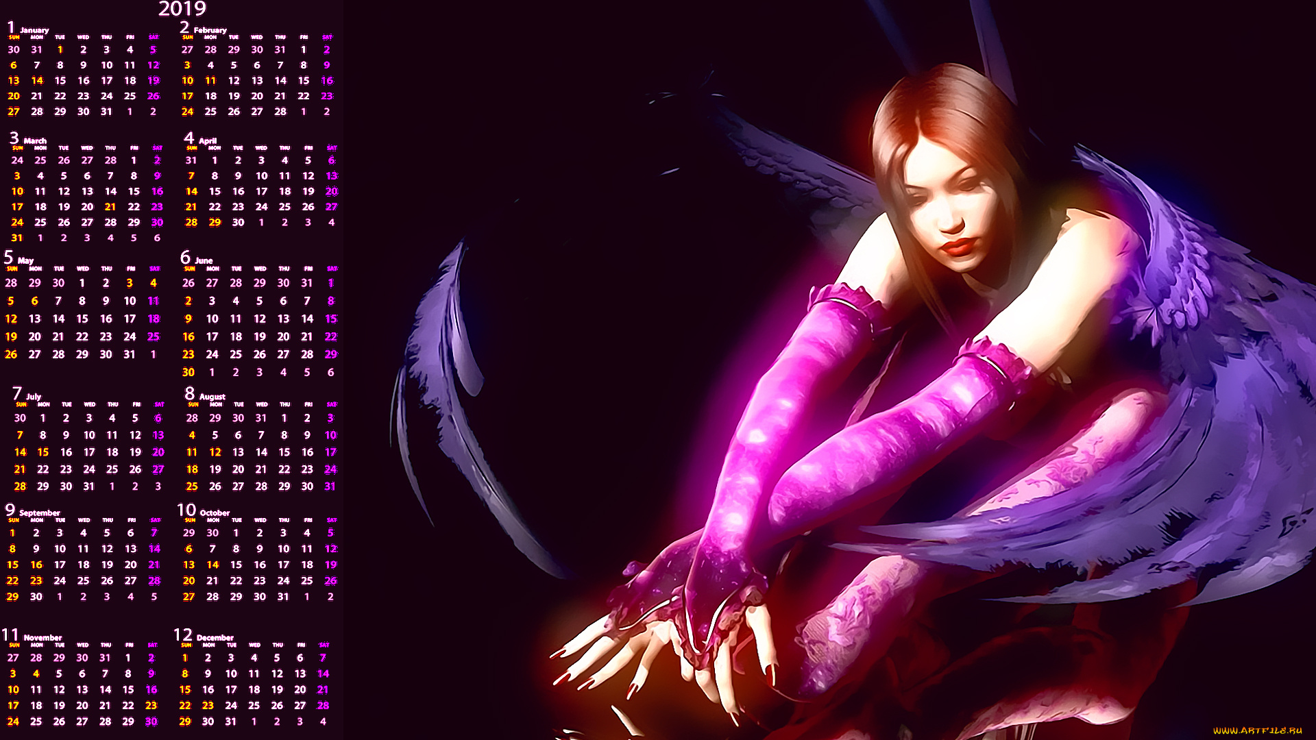 календари, фэнтези, девушка, крылья