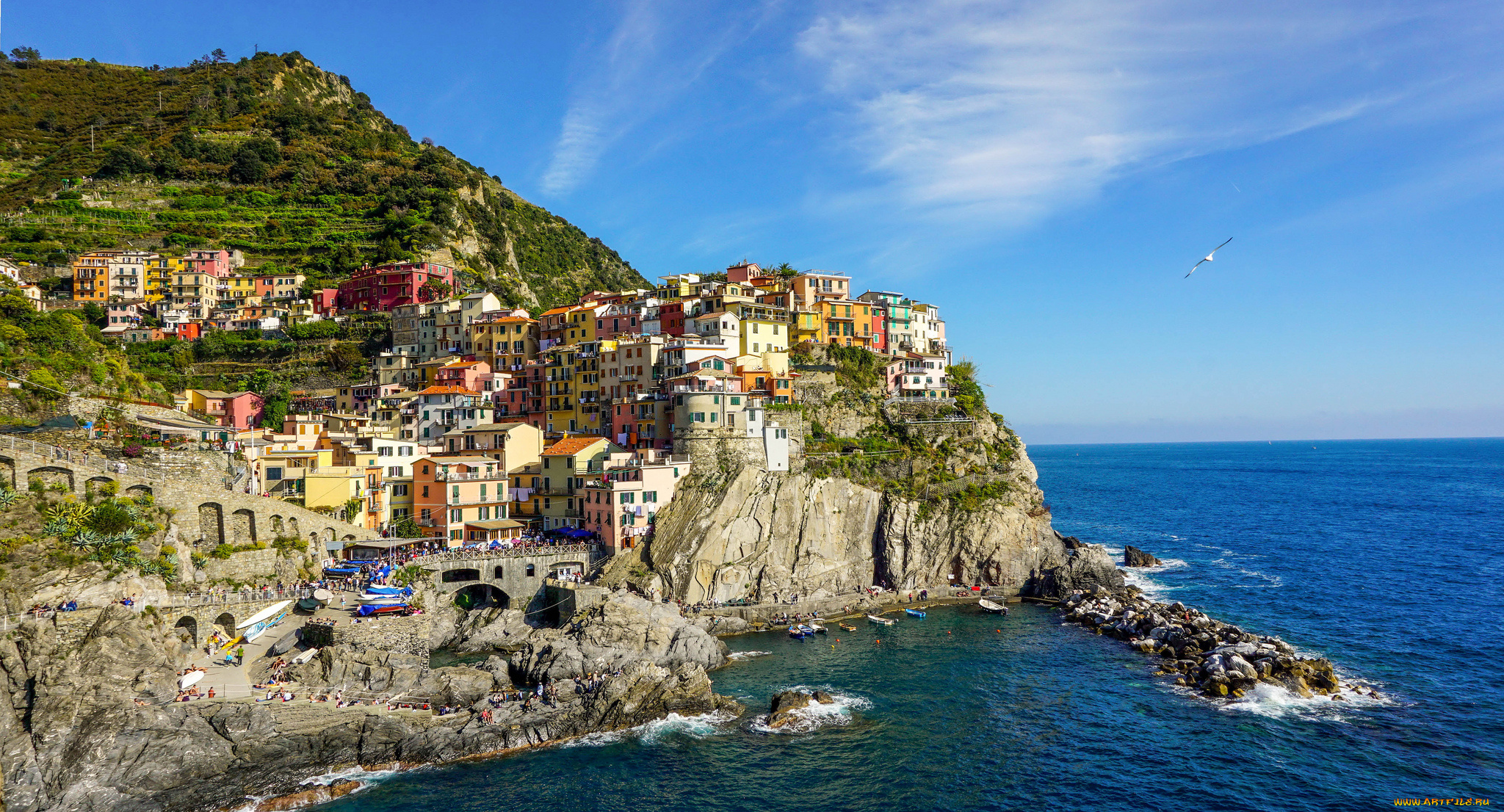 города, амальфийское, и, лигурийское, побережье, , италия, простор