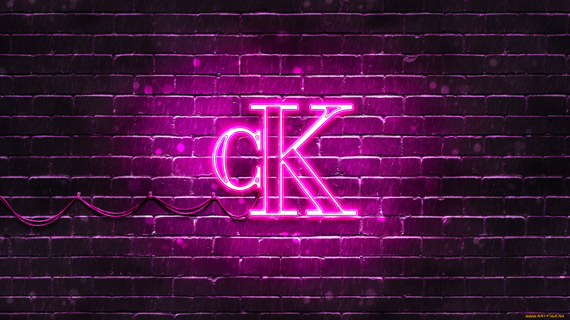 бренды, calvin, klein, фиолетовый, логотип, calvin, klein, 4k, кирпичная, стена, модные, неоновый