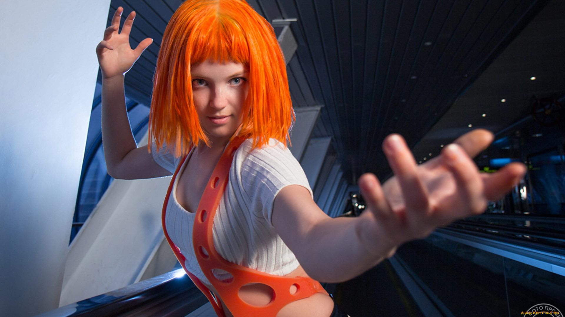 девушки, -, креатив, , косплей, рыжая, костюм, стойка