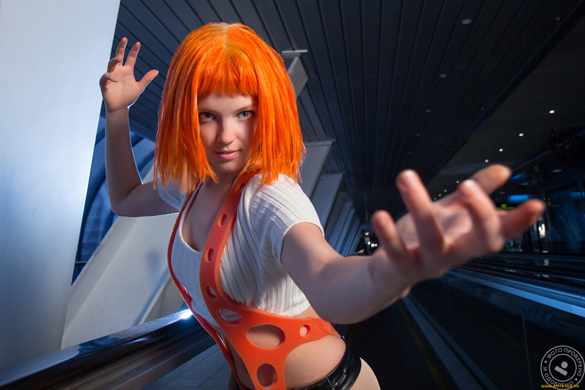 девушки, -, креатив, , косплей, рыжая, костюм, стойка