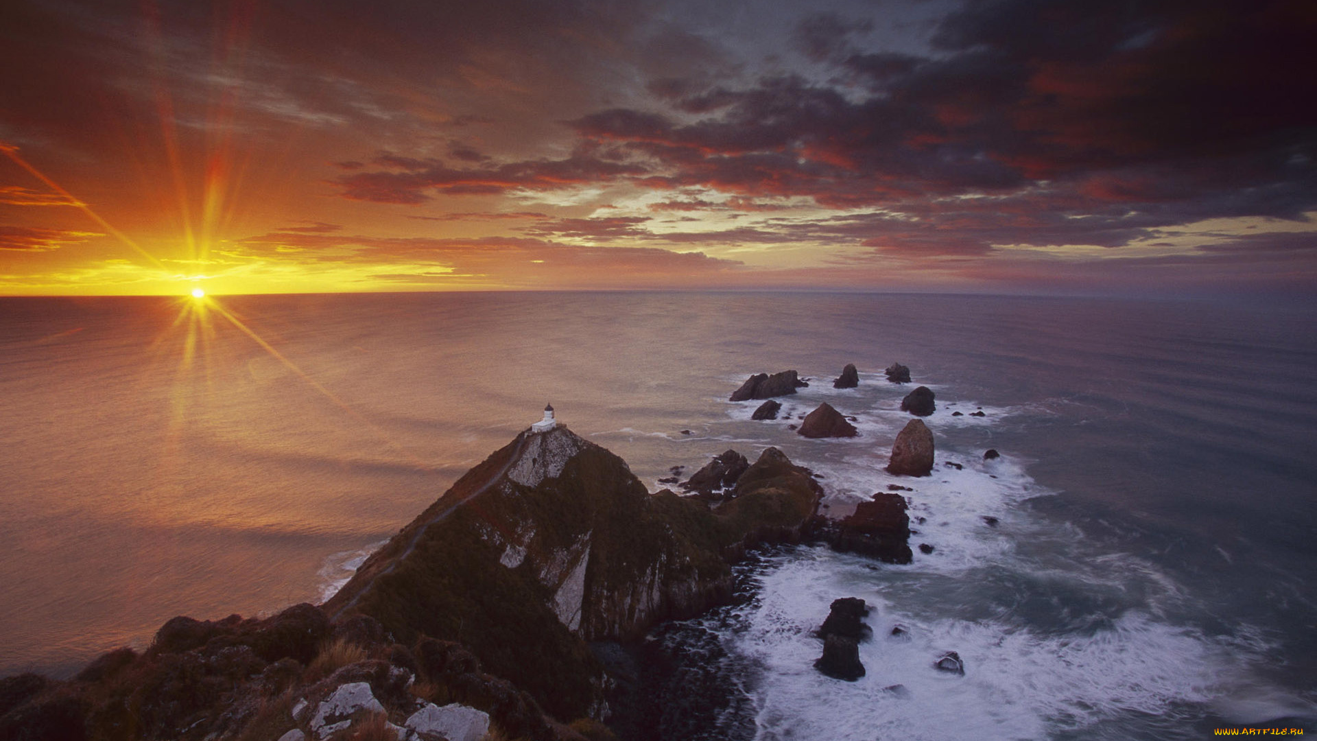 природа, побережье, небо, облака, закат, камни, море