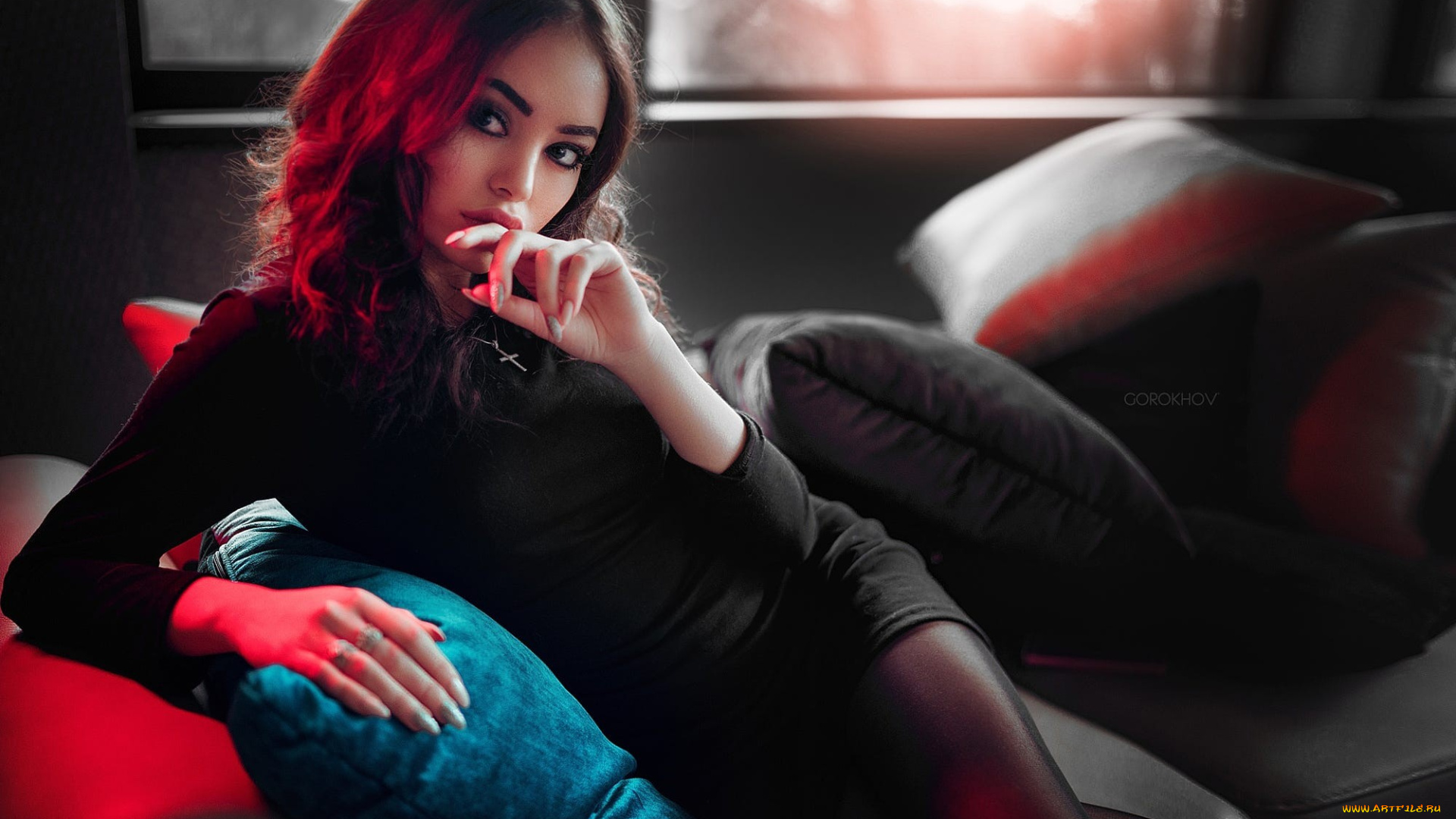 девушки, нита, кузьмина, женщины, брюнетки, украшения, черные, колготки, палец, на, губы, отводя, взгляд, кушетка, нита, кузьмина