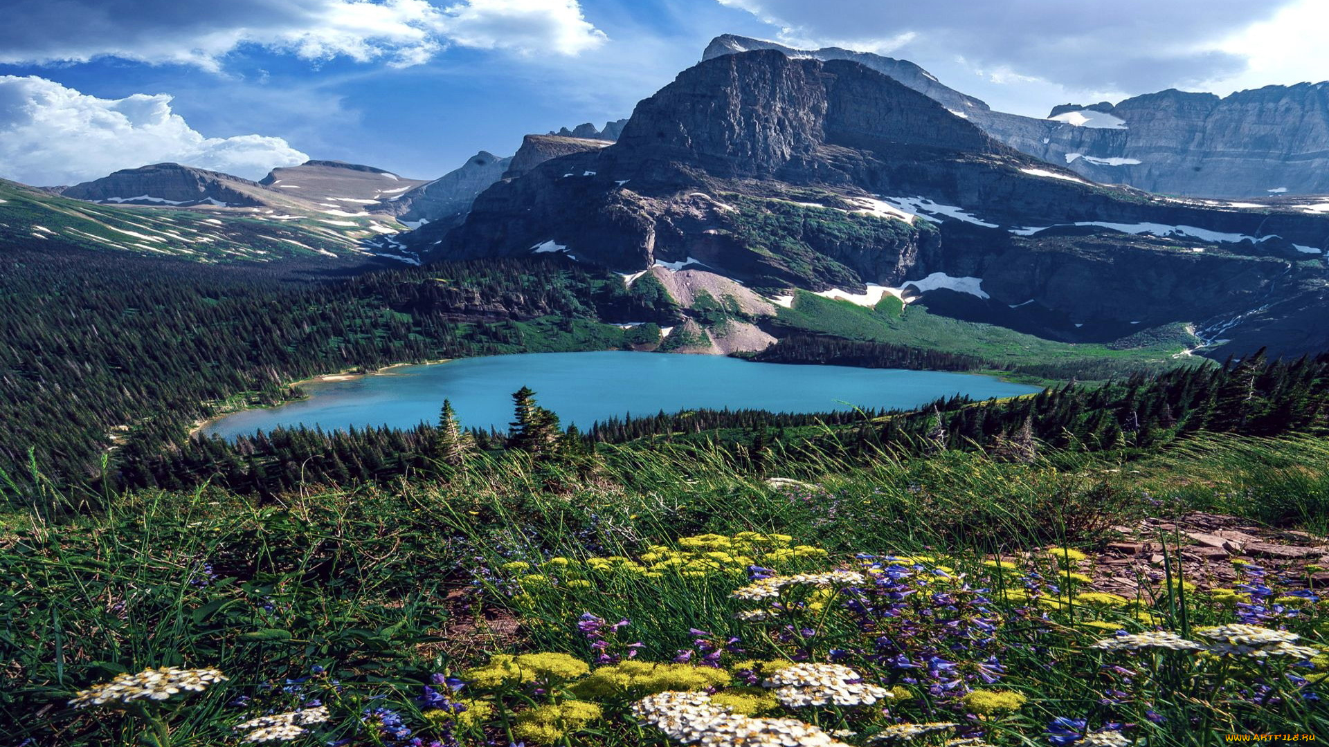 grinnell, lake, montana, природа, реки, озера, grinnell, lake
