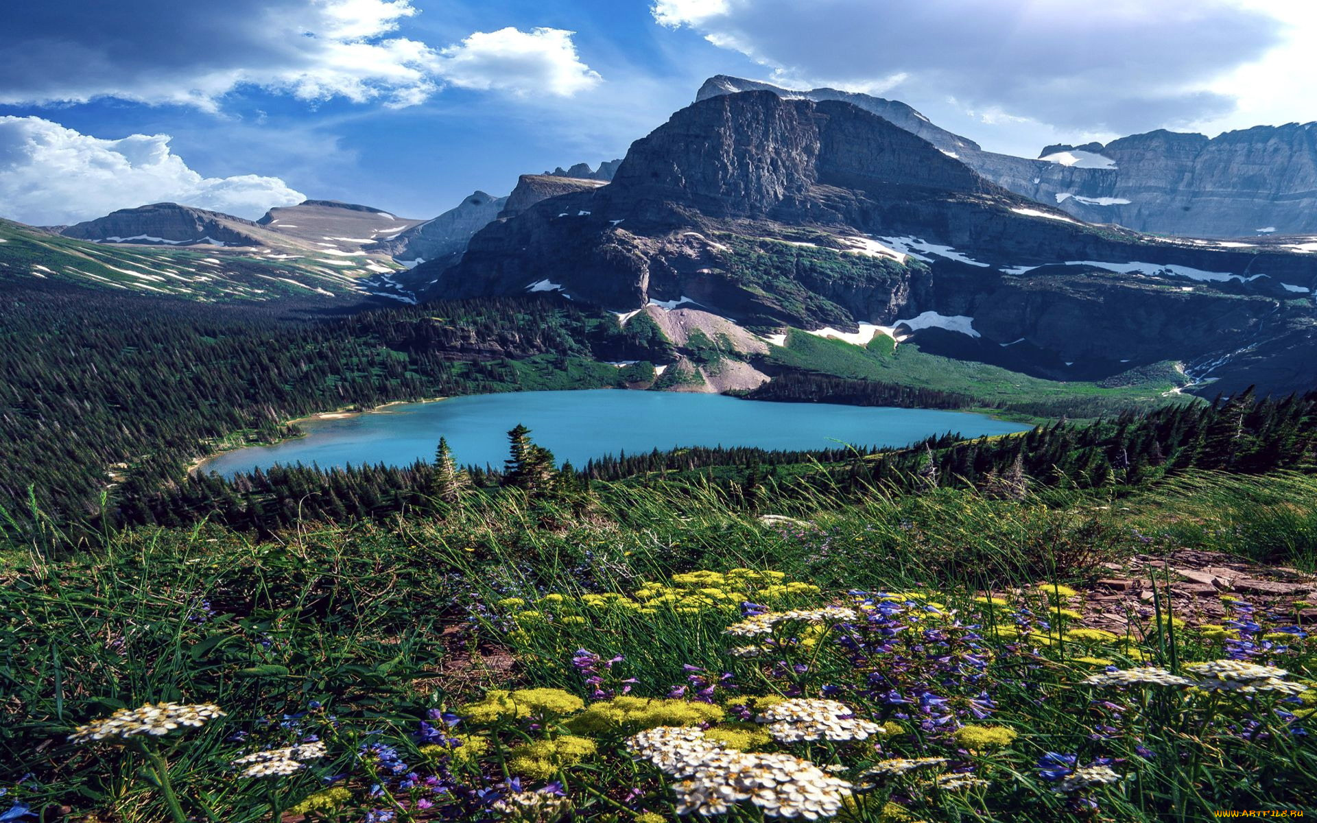 grinnell, lake, montana, природа, реки, озера, grinnell, lake