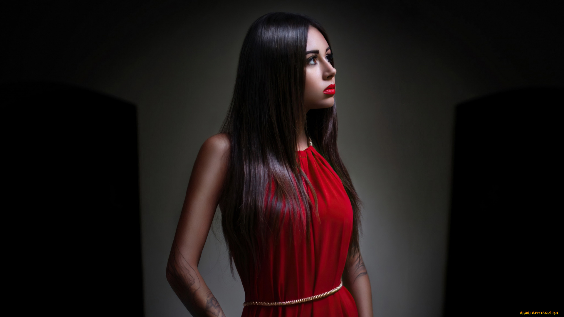 девушки, diana, melison, брюнетка, алое, платье