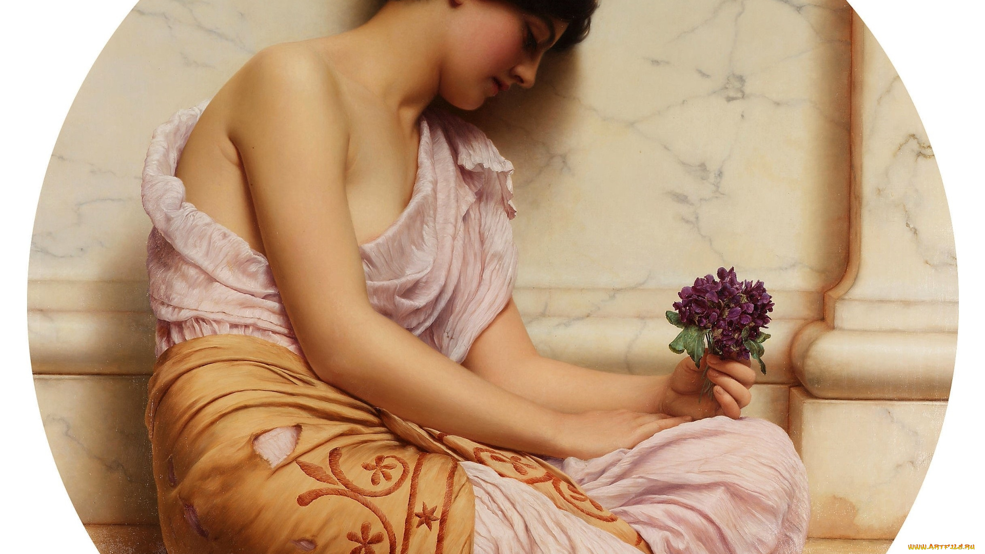фиалки, , сладкие, фиалки, рисованное, john, william, godward, девушка, цветы, мрамор