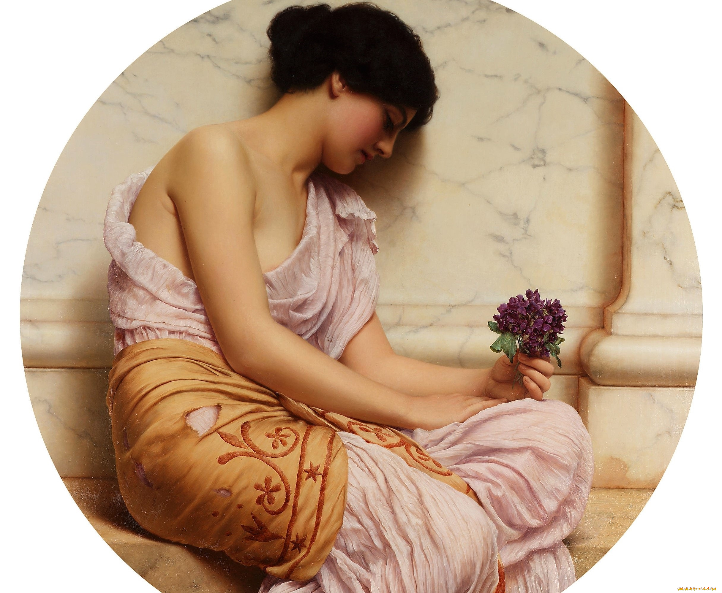 фиалки, , сладкие, фиалки, рисованное, john, william, godward, девушка, цветы, мрамор